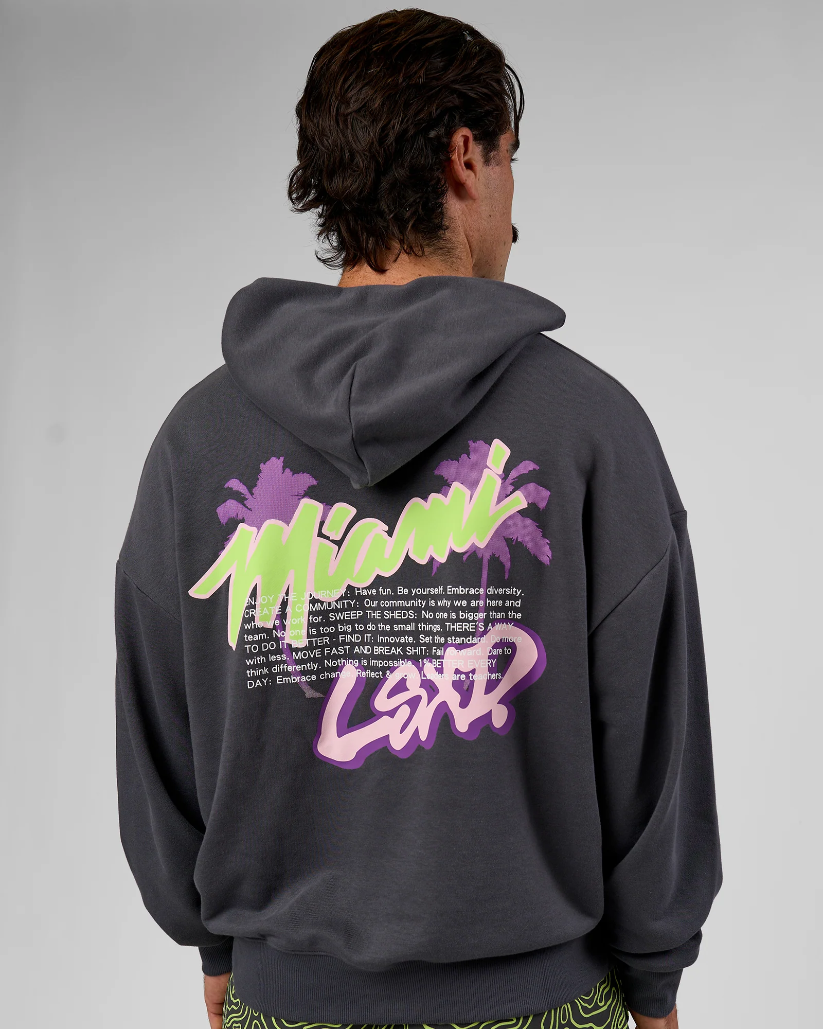 Miami Vibe Oversized Hoodie - Dark Storm-Marshmallow