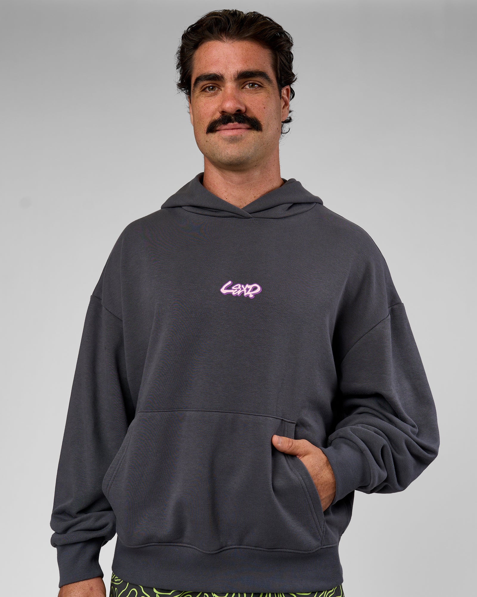 Miami Vibe Oversized Hoodie - Dark Storm-Marshmallow