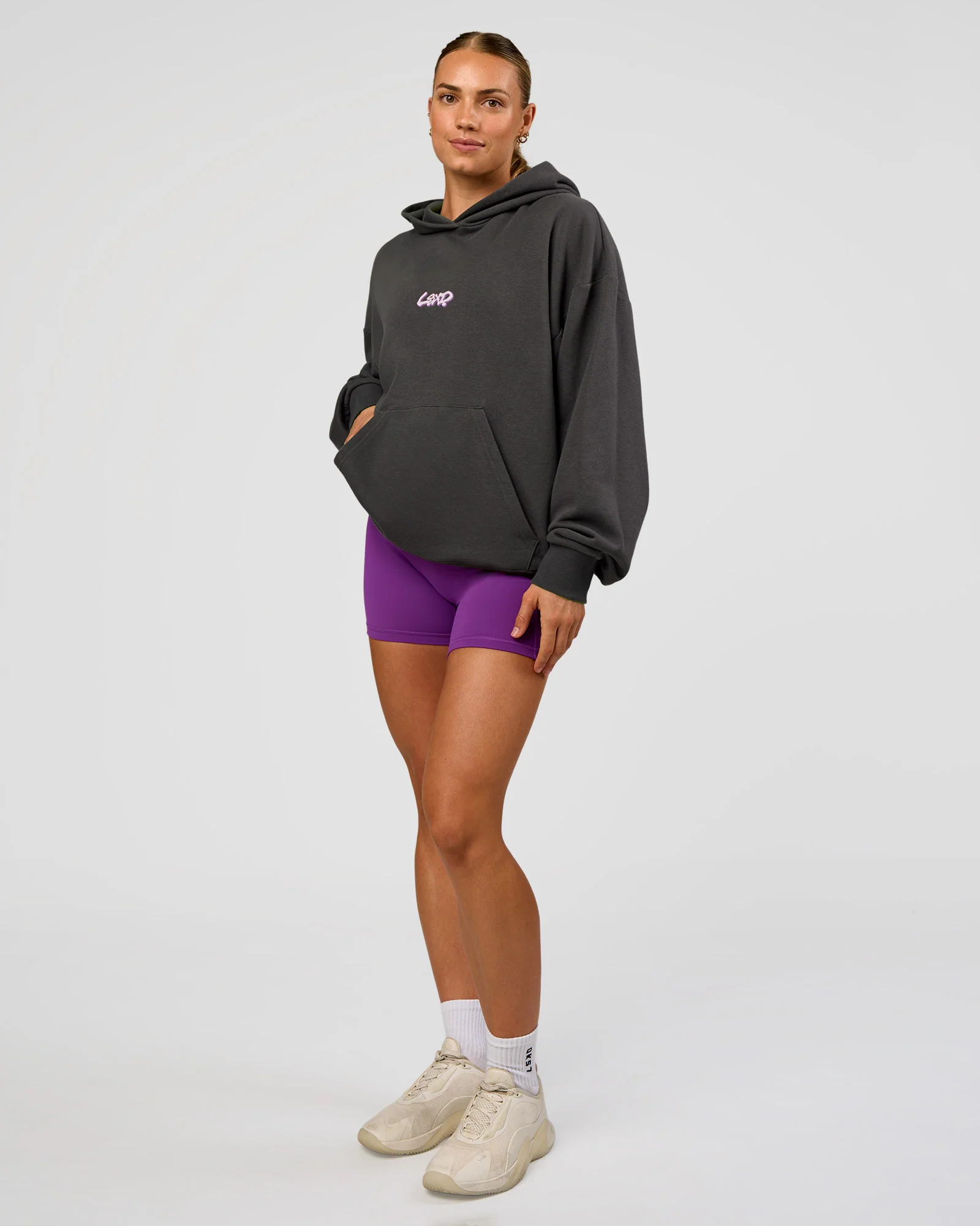 Miami Vibe Oversized Hoodie - Dark Storm-Marshmallow