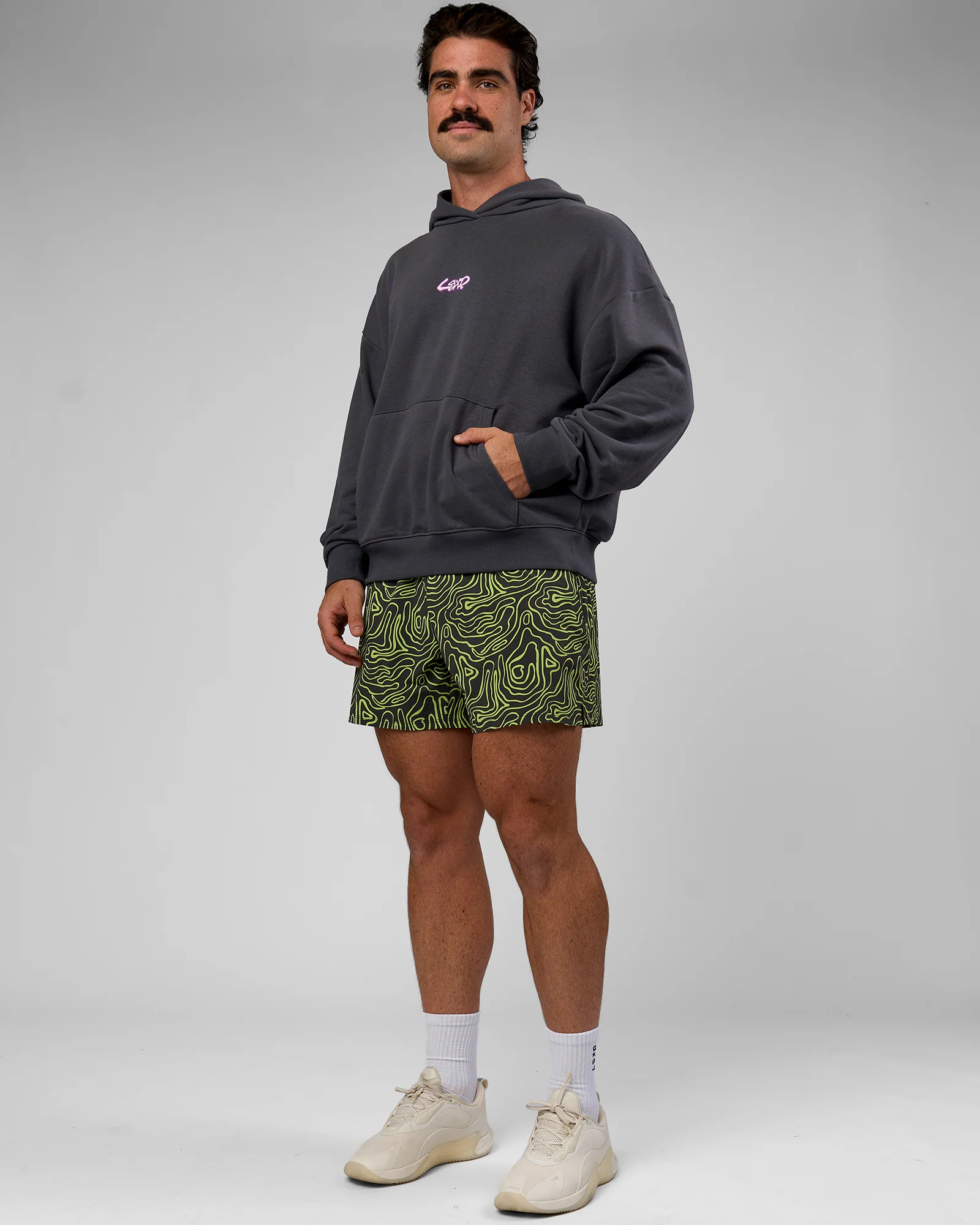 Miami Vibe Oversized Hoodie - Dark Storm-Marshmallow