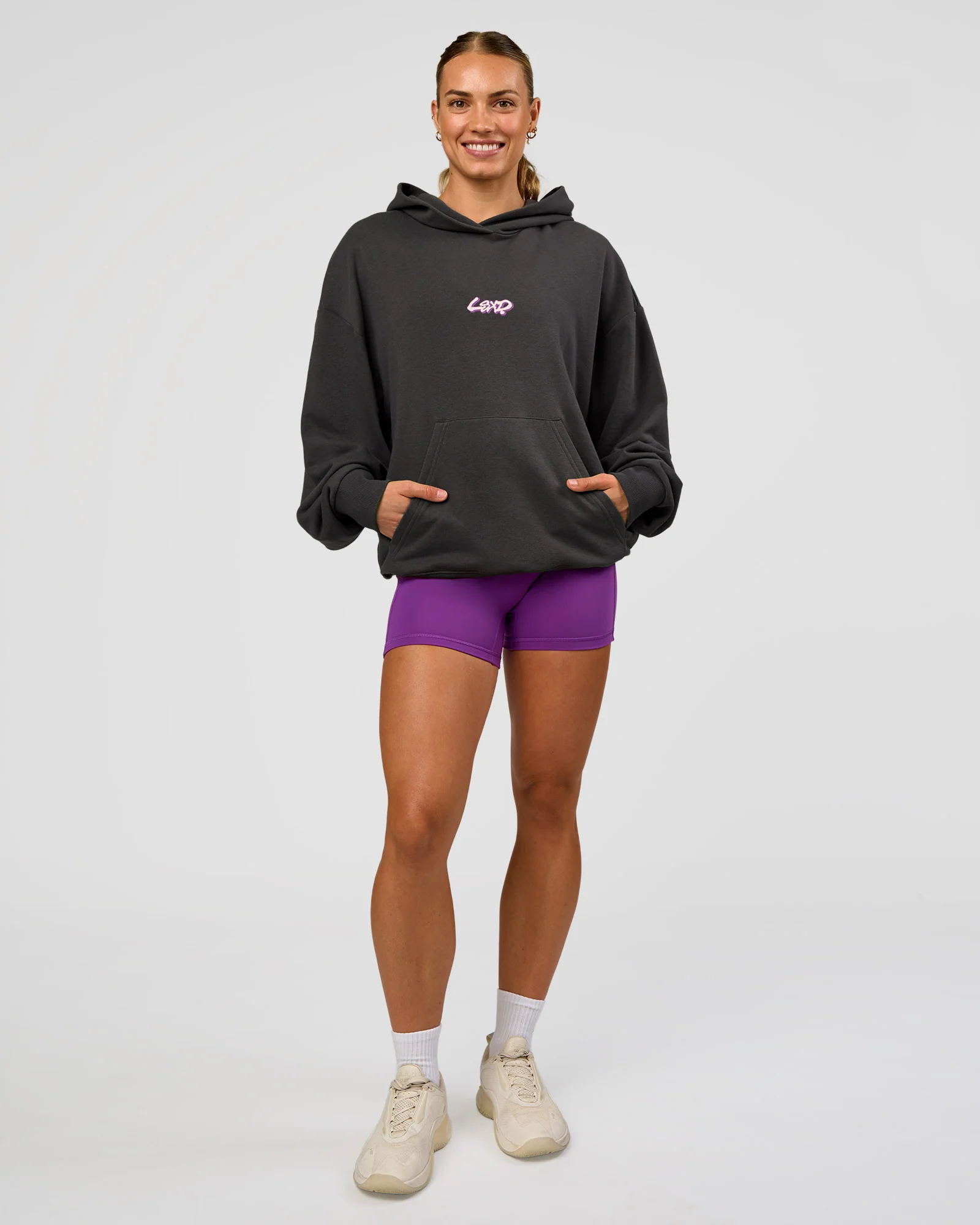 Miami Vibe Oversized Hoodie - Dark Storm-Marshmallow