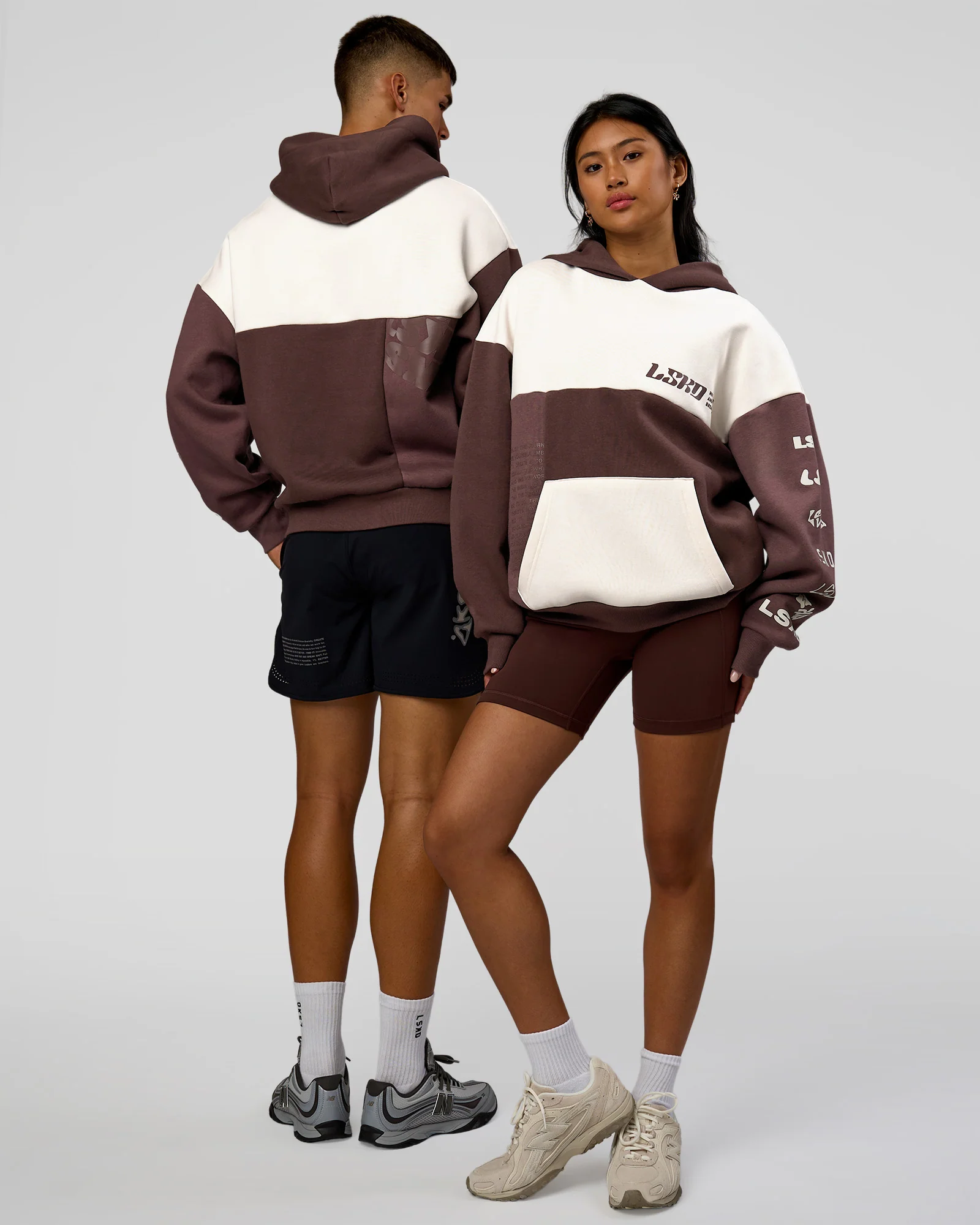Deconstructed Fleece Hoodie - Off White-Cocoa Powder-Choc