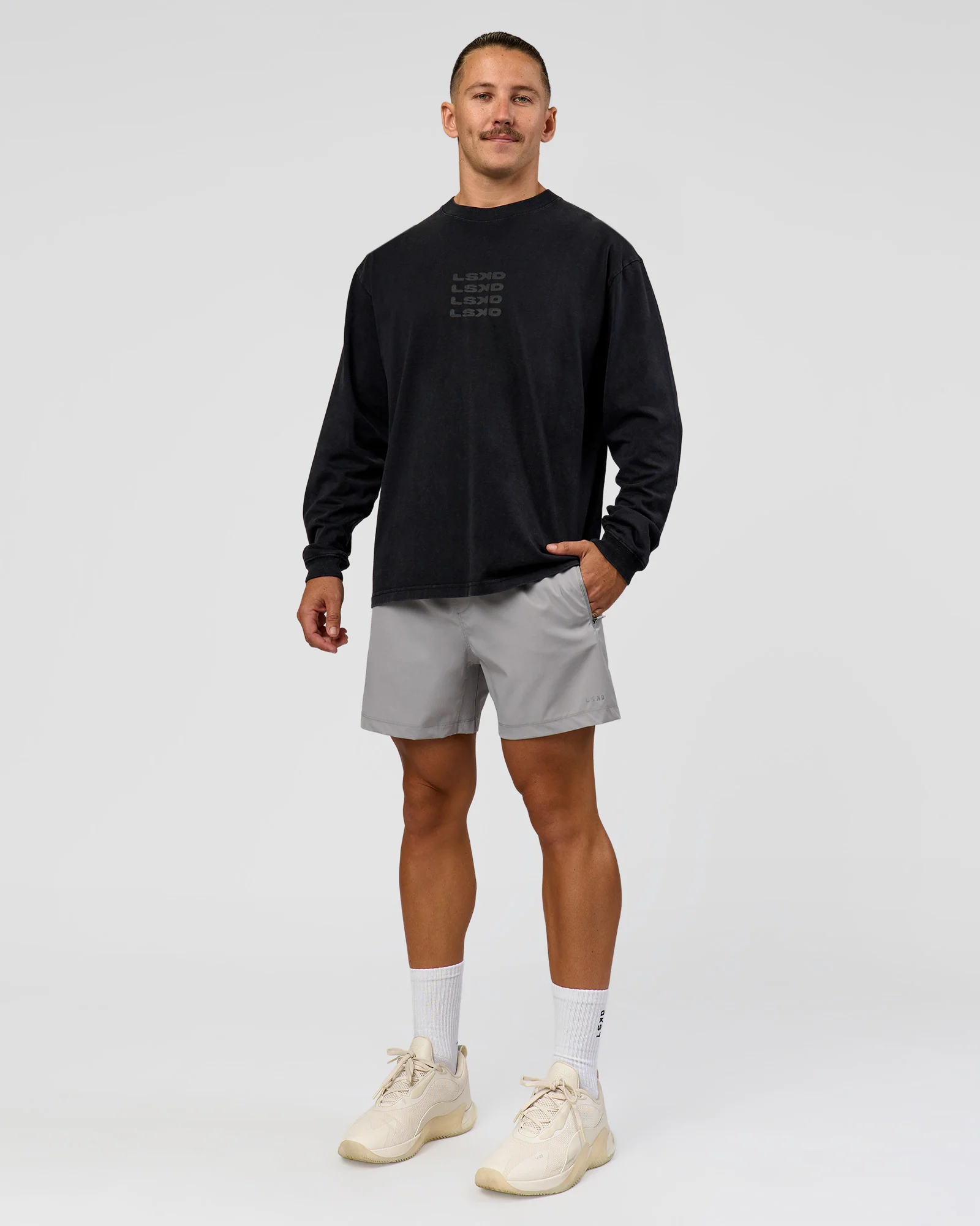 Move Fast Heavyweight Oversized Long Sleeve Tee - Black Washed
