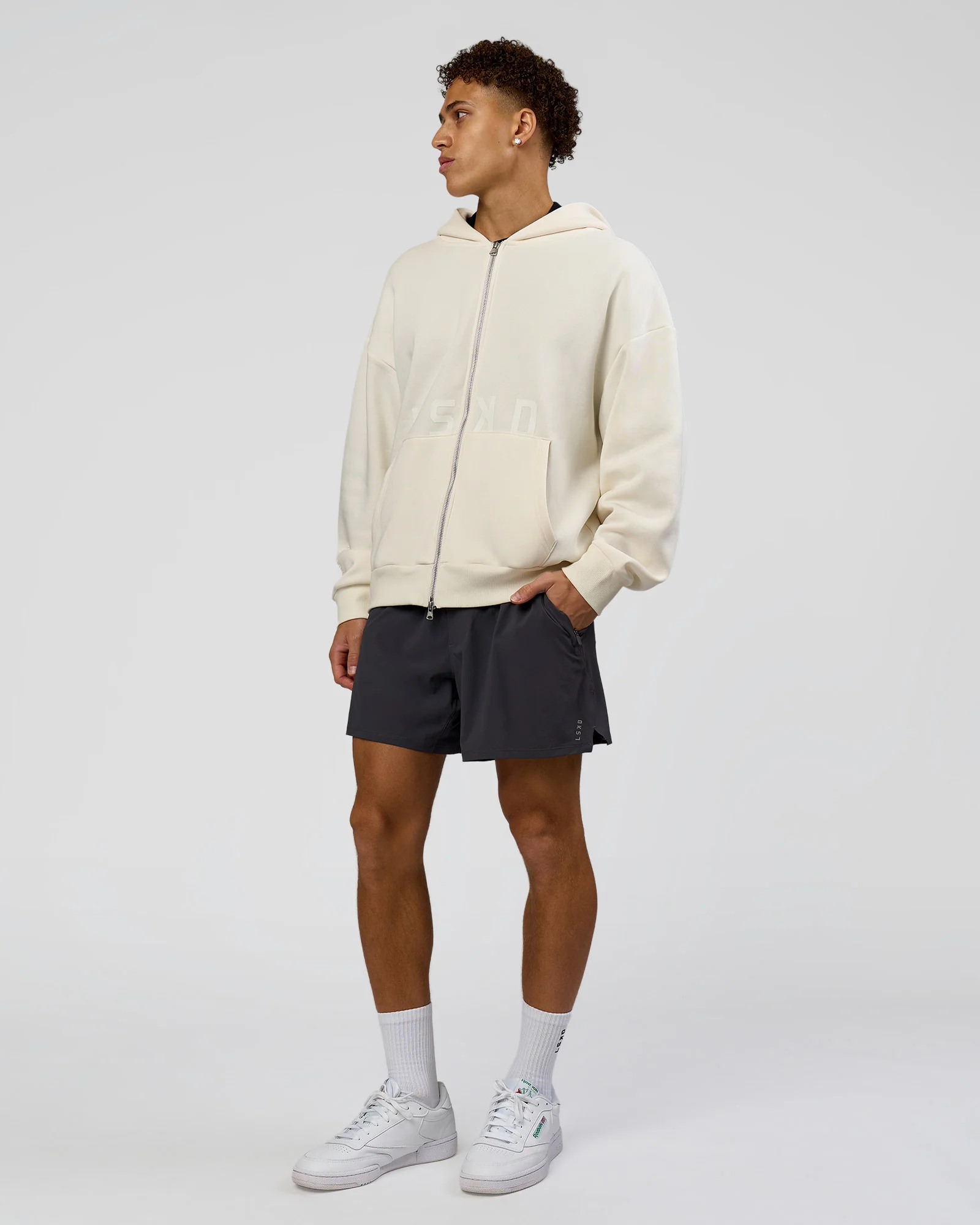 Shadow Mode Oversized Zip Through Hoodie - Off White
