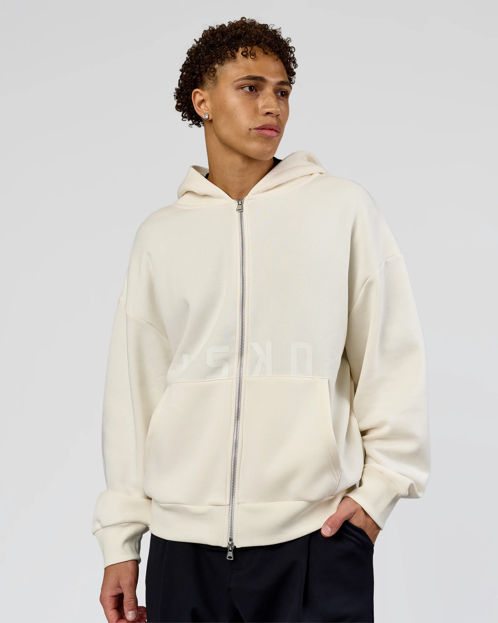 Shadow Mode Oversized Zip Through Hoodie - Off White