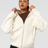 Shadow Mode Oversized Zip Through Hoodie - Off White