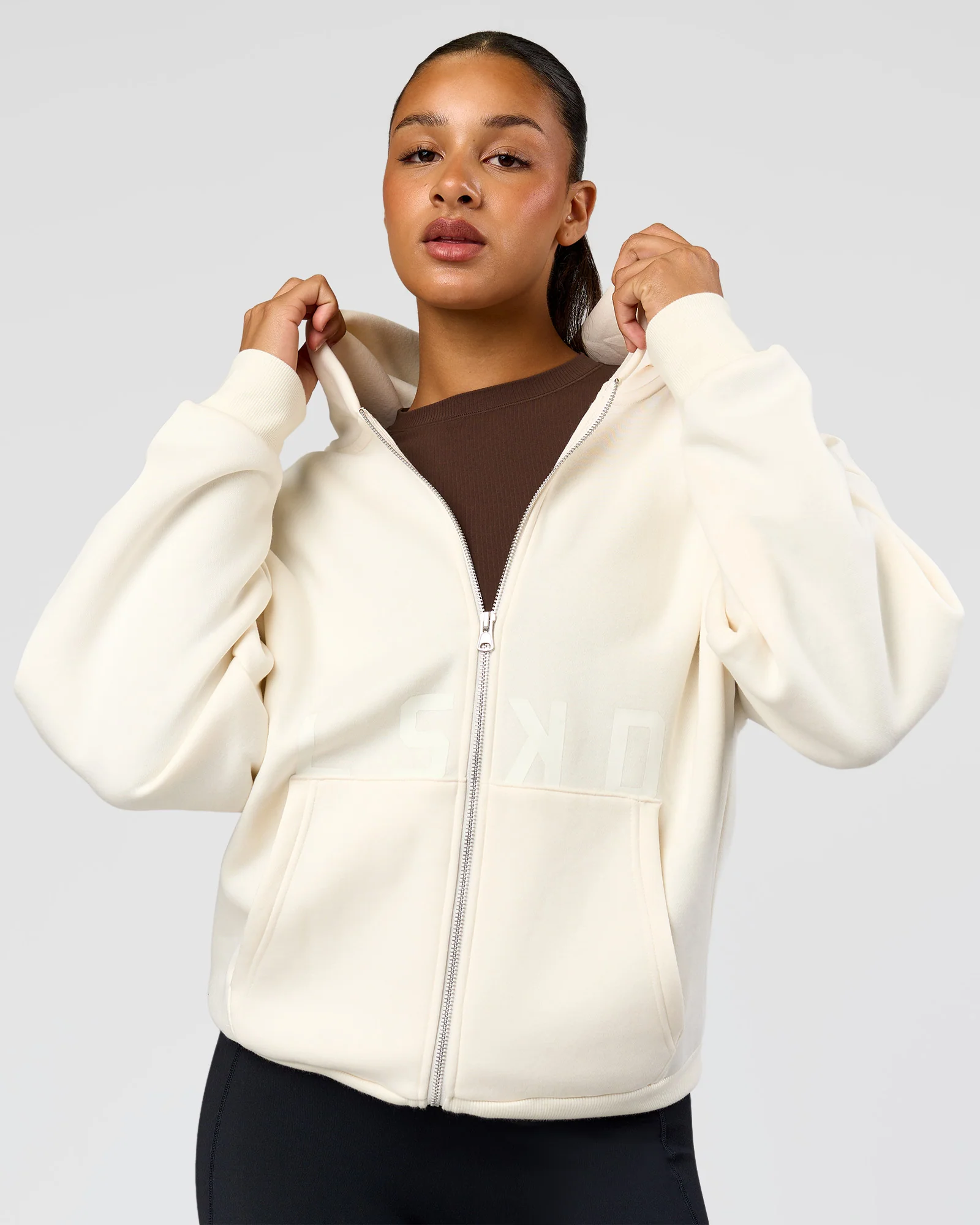 Shadow Mode Oversized Zip Through Hoodie - Off White