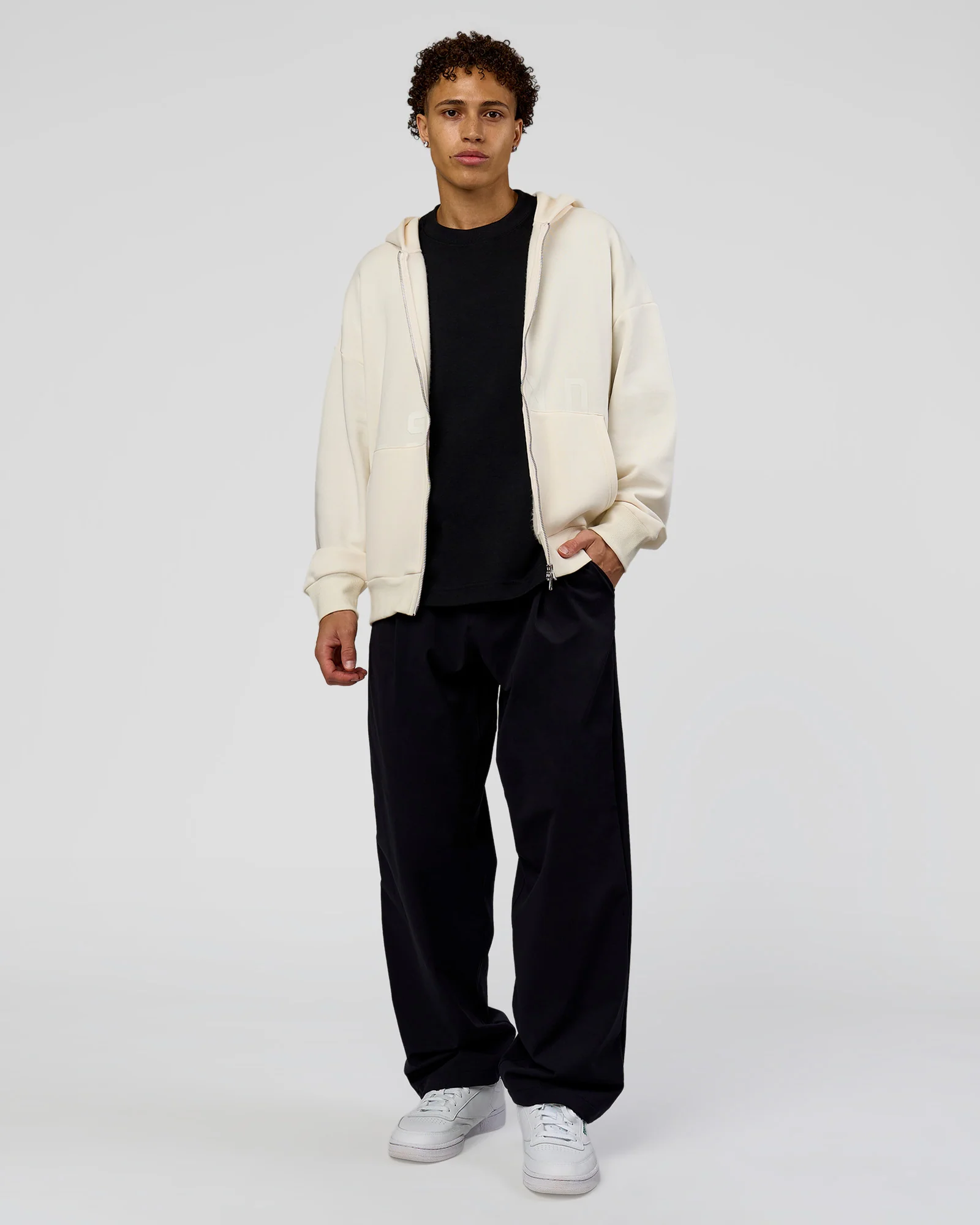 Shadow Mode Oversized Zip Through Hoodie - Off White