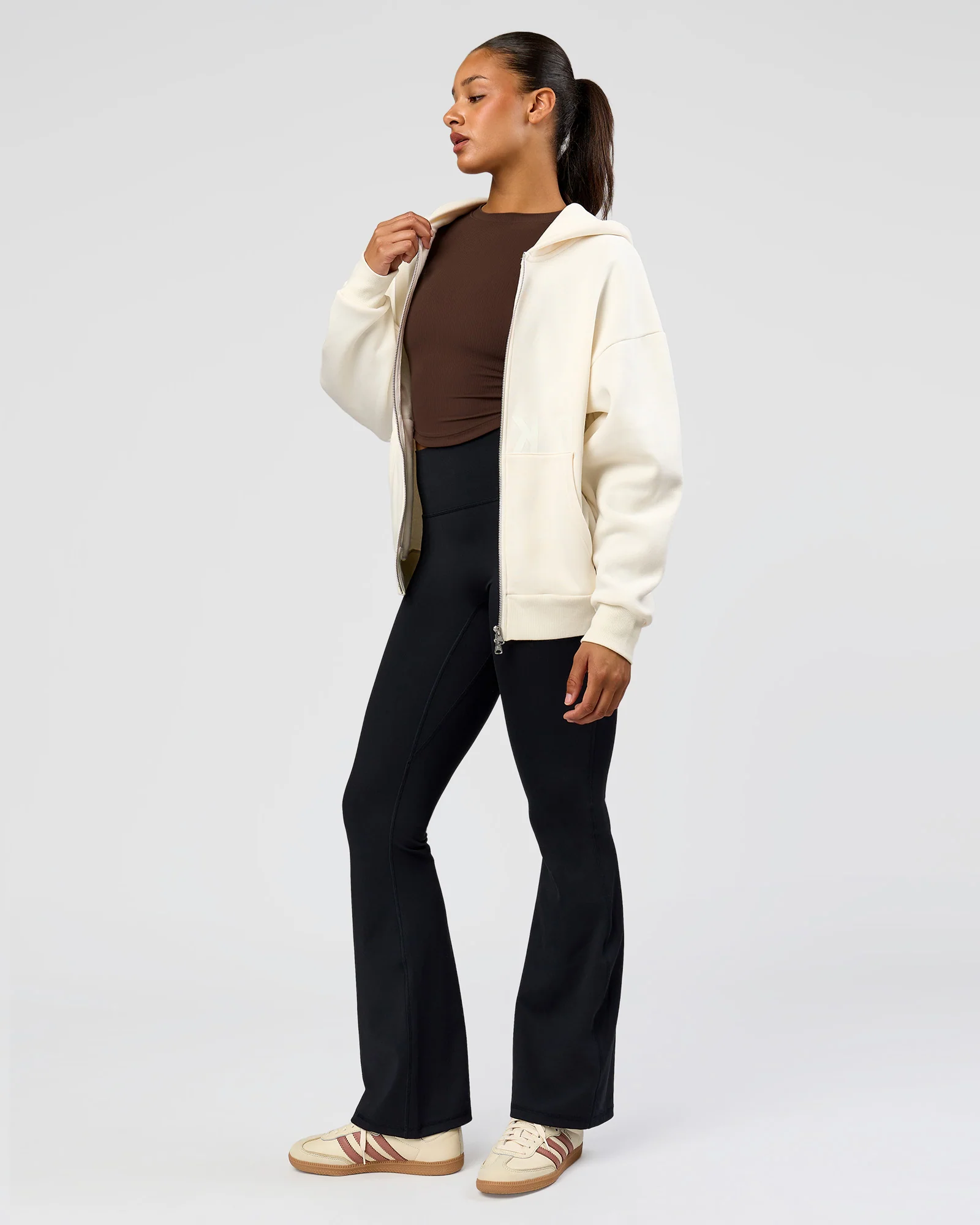Shadow Mode Oversized Zip Through Hoodie - Off White