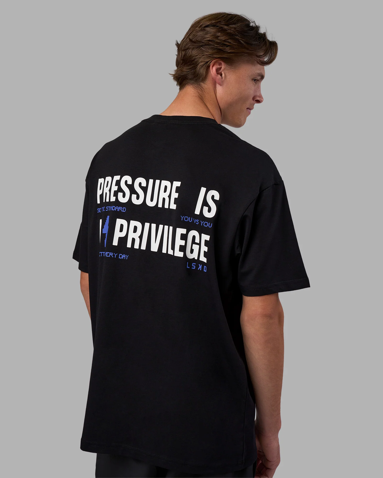 Pressure is a Privilege FLXCotton Oversized Tee - Black-Power Cobalt