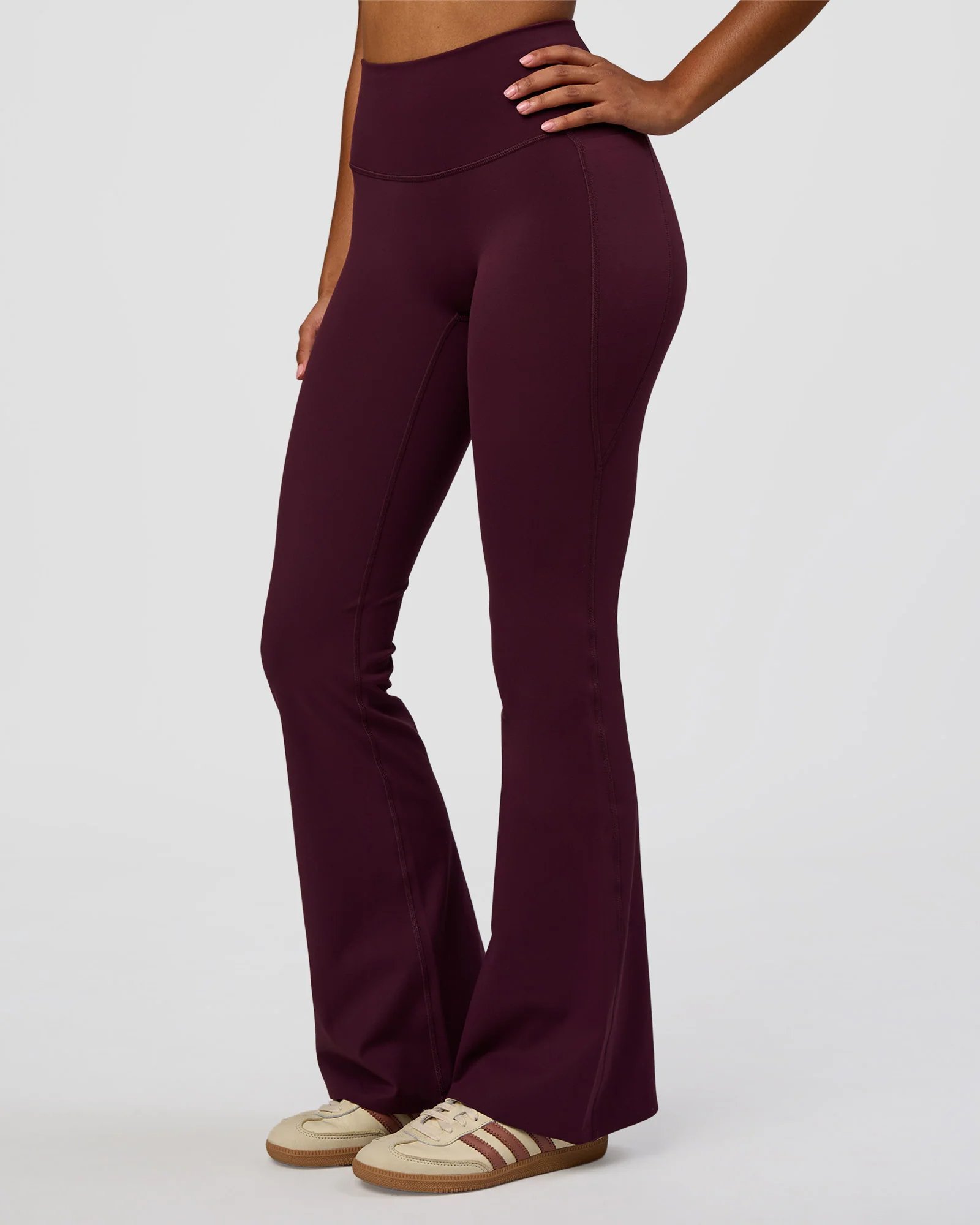 Fusion V-Contour High-Rise Flared Legging Pockets - Cherry Lacquer