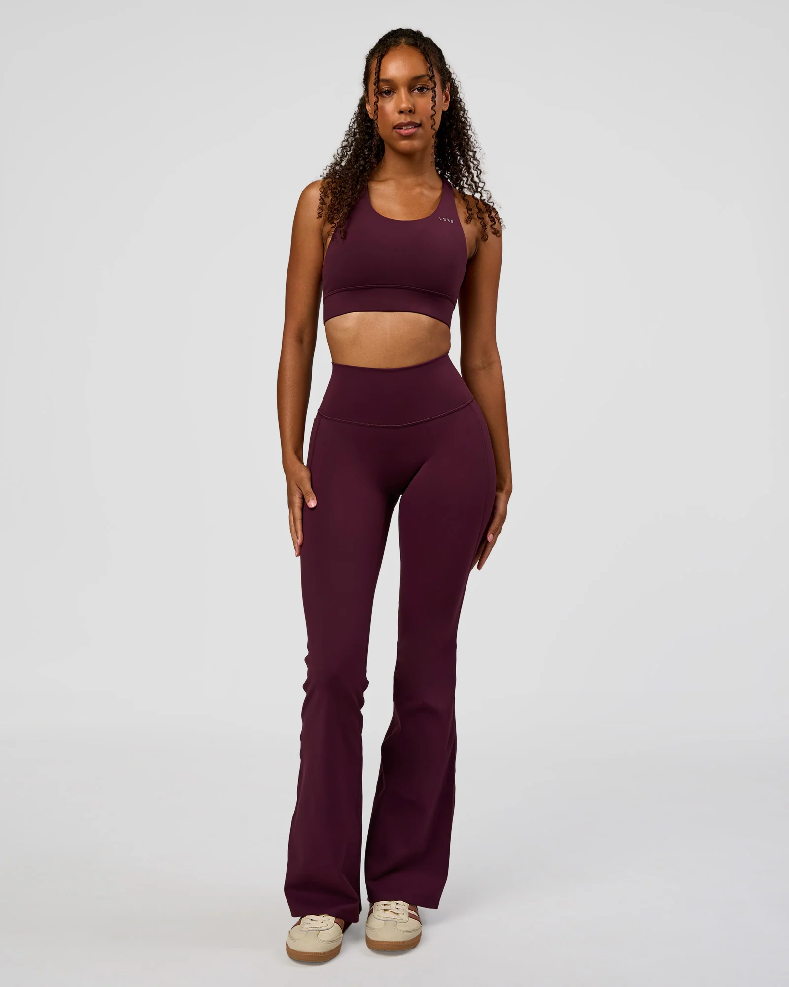 Fusion V-Contour High-Rise Flared Legging Pockets - Cherry Lacquer