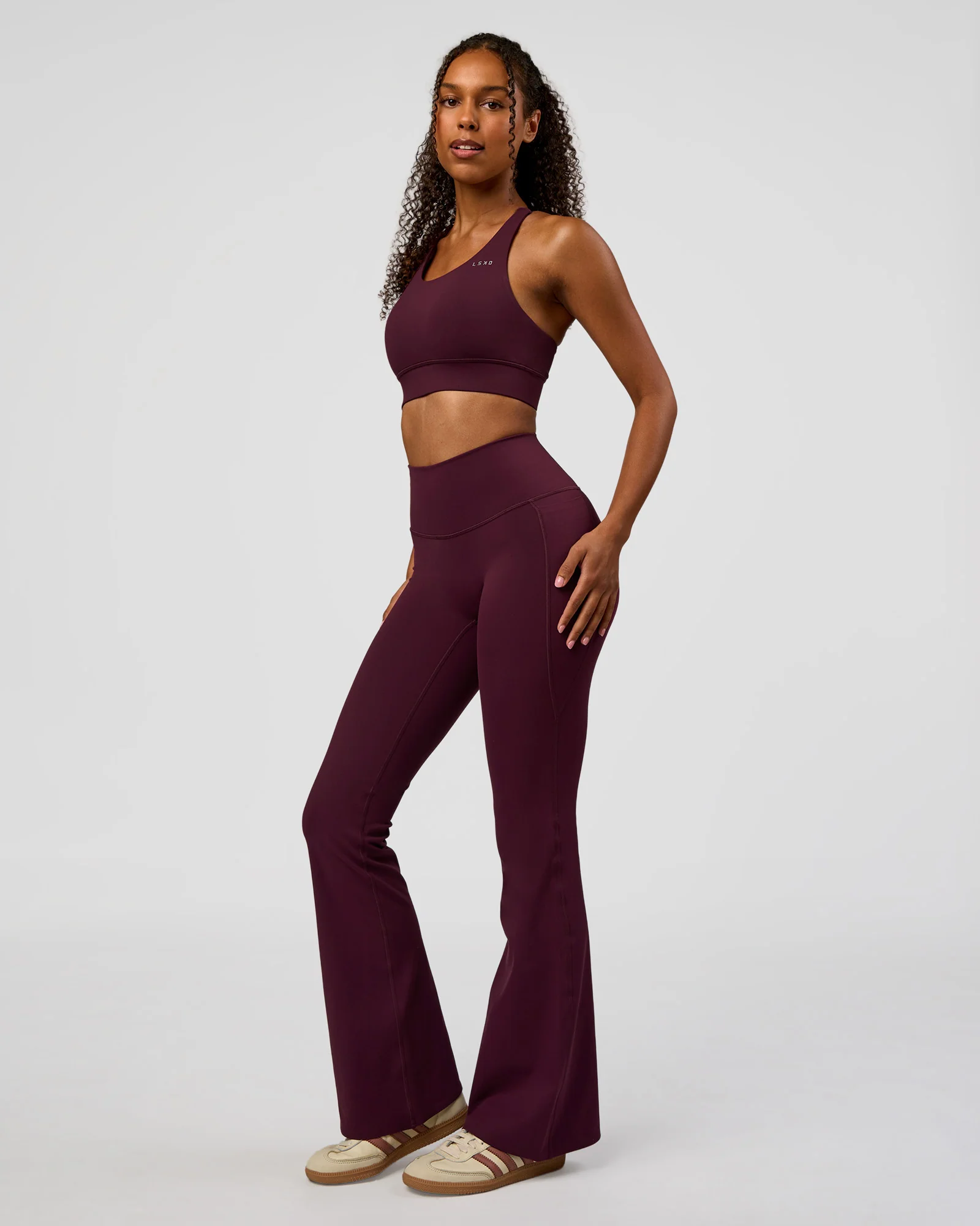 Fusion V-Contour High-Rise Flared Legging Pockets - Cherry Lacquer