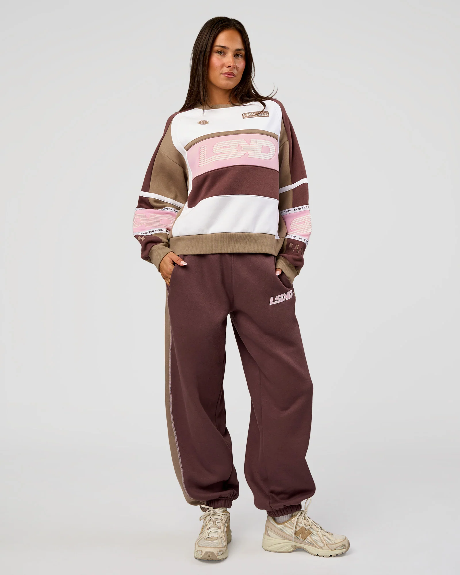 Power Play Stitch Up Fleece Sweat Pant - Cocoa Powder-Marshmallow