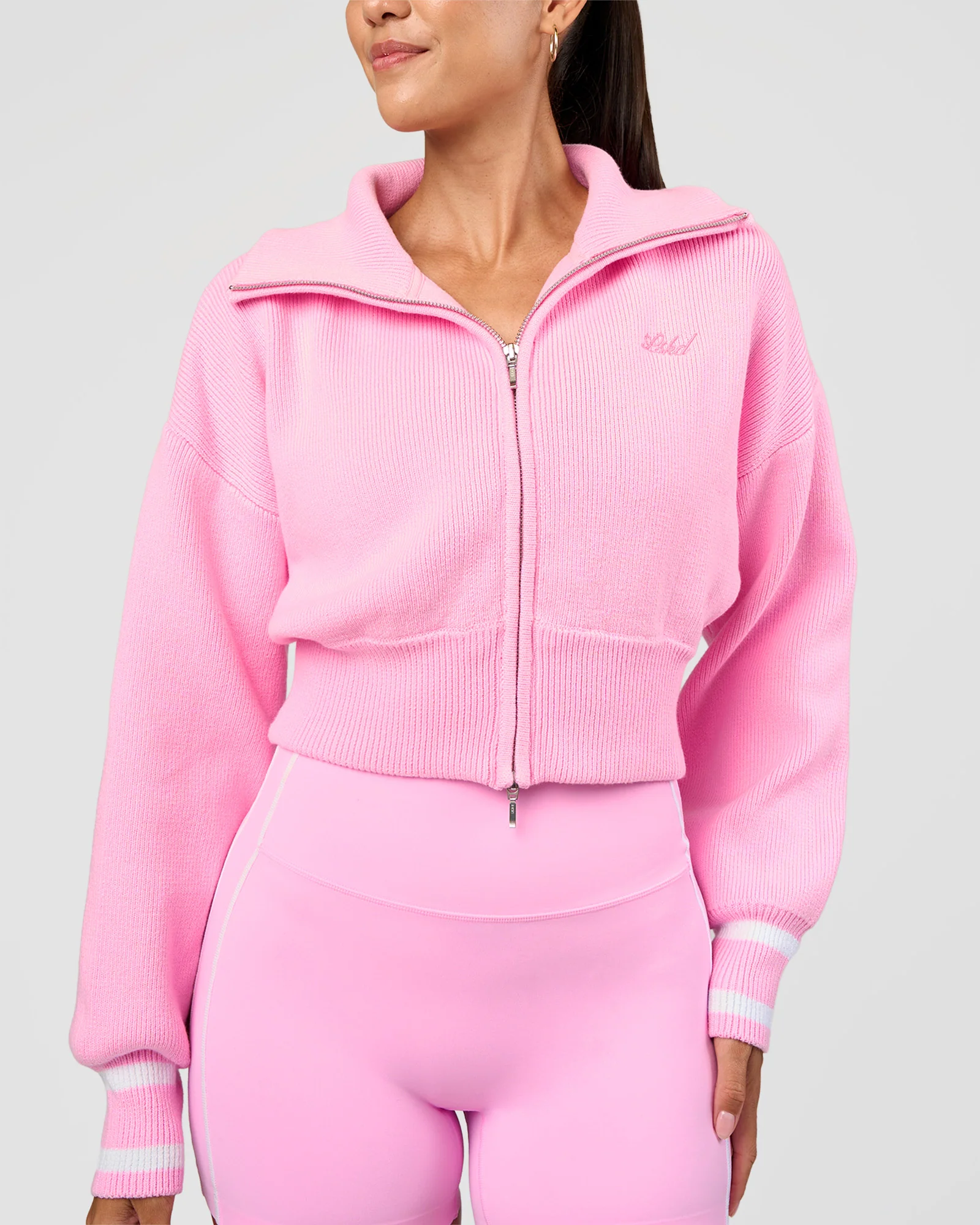 2607-fierce-knitted-cardigan-pink-rose-white-2.webp Fierce Knitted Cardigan - Pink Rose-White