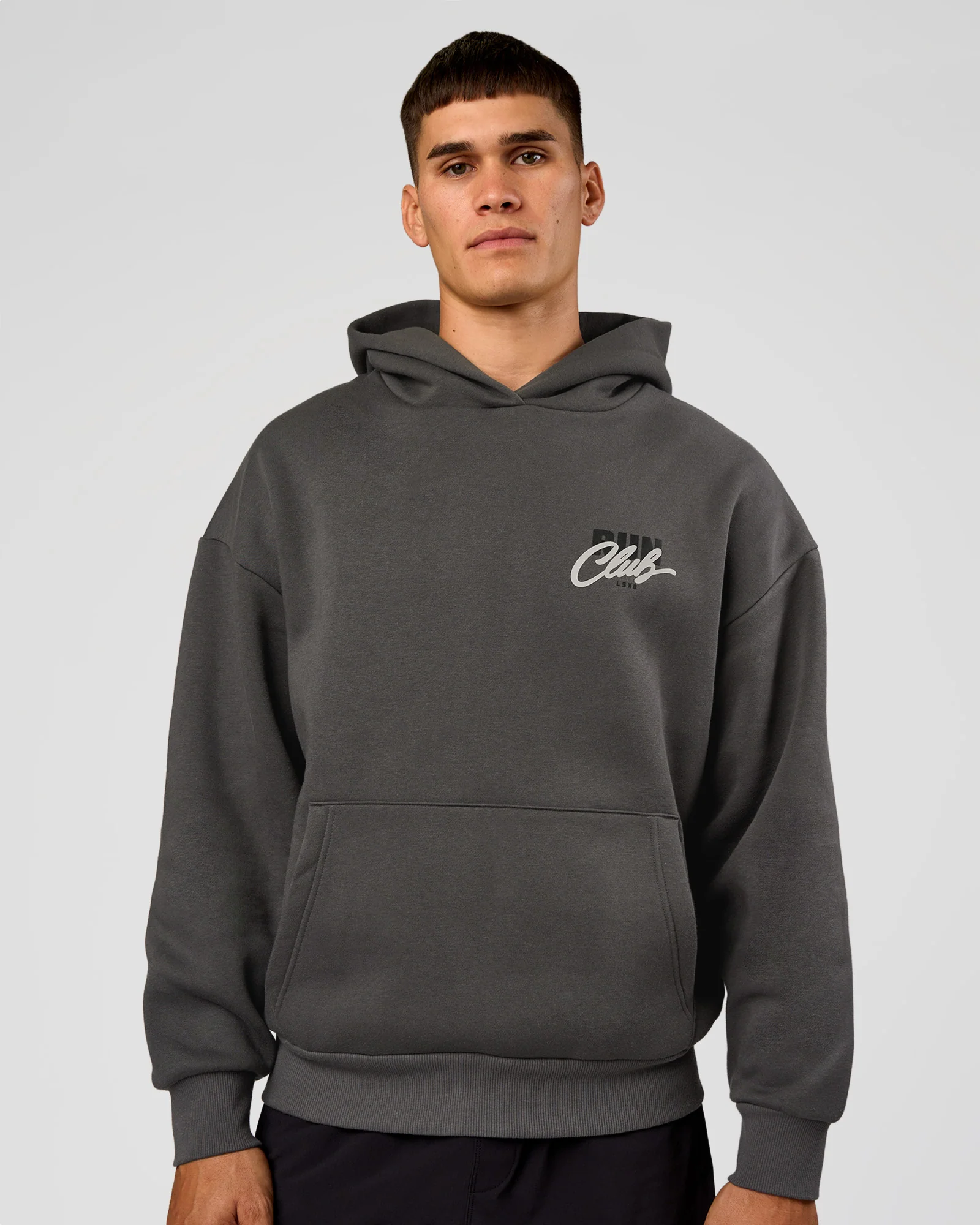 Run Club Script Oversized Hoodie - Dark Storm-Alloy