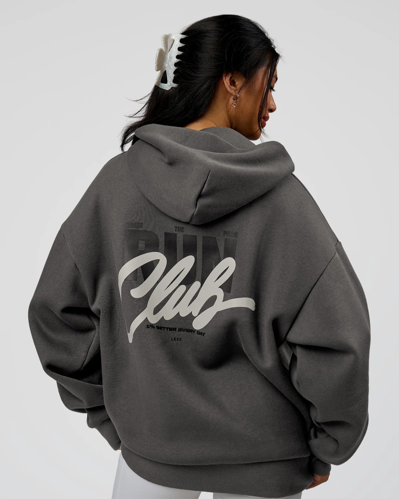 Run Club Script Oversized Hoodie - Dark Storm-Alloy