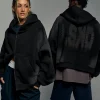 Memory In Motion Ultra Heavyweight Zip Thru Hoodie - Black Washed