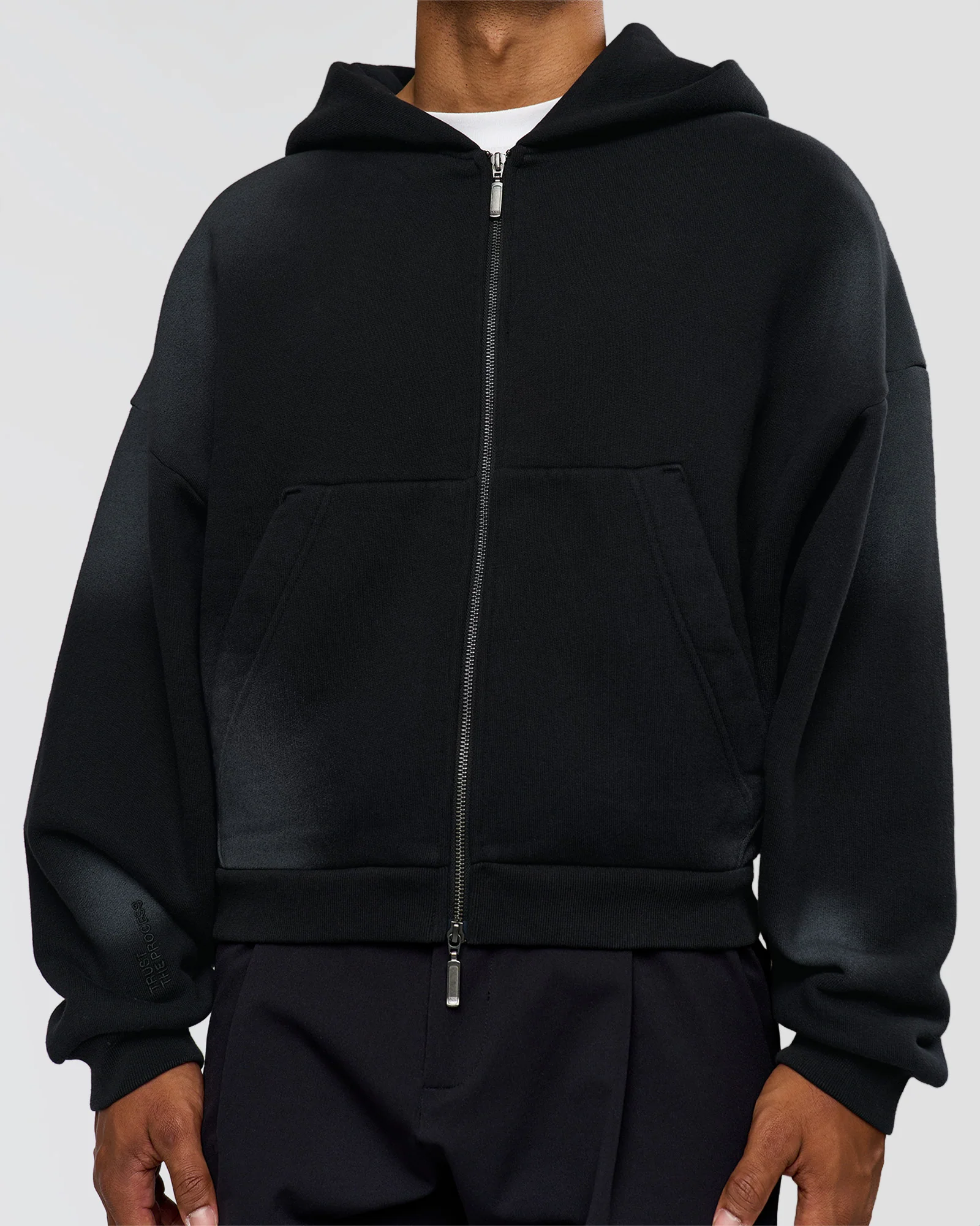 Memory In Motion Ultra Heavyweight Zip Thru Hoodie - Black Washed
