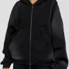 Memory In Motion Ultra Heavyweight Zip Thru Hoodie - Black Washed