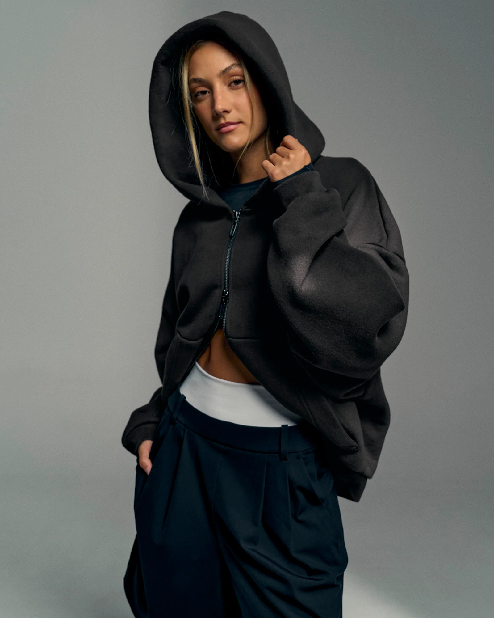 Memory In Motion Ultra Heavyweight Zip Thru Hoodie - Black Washed