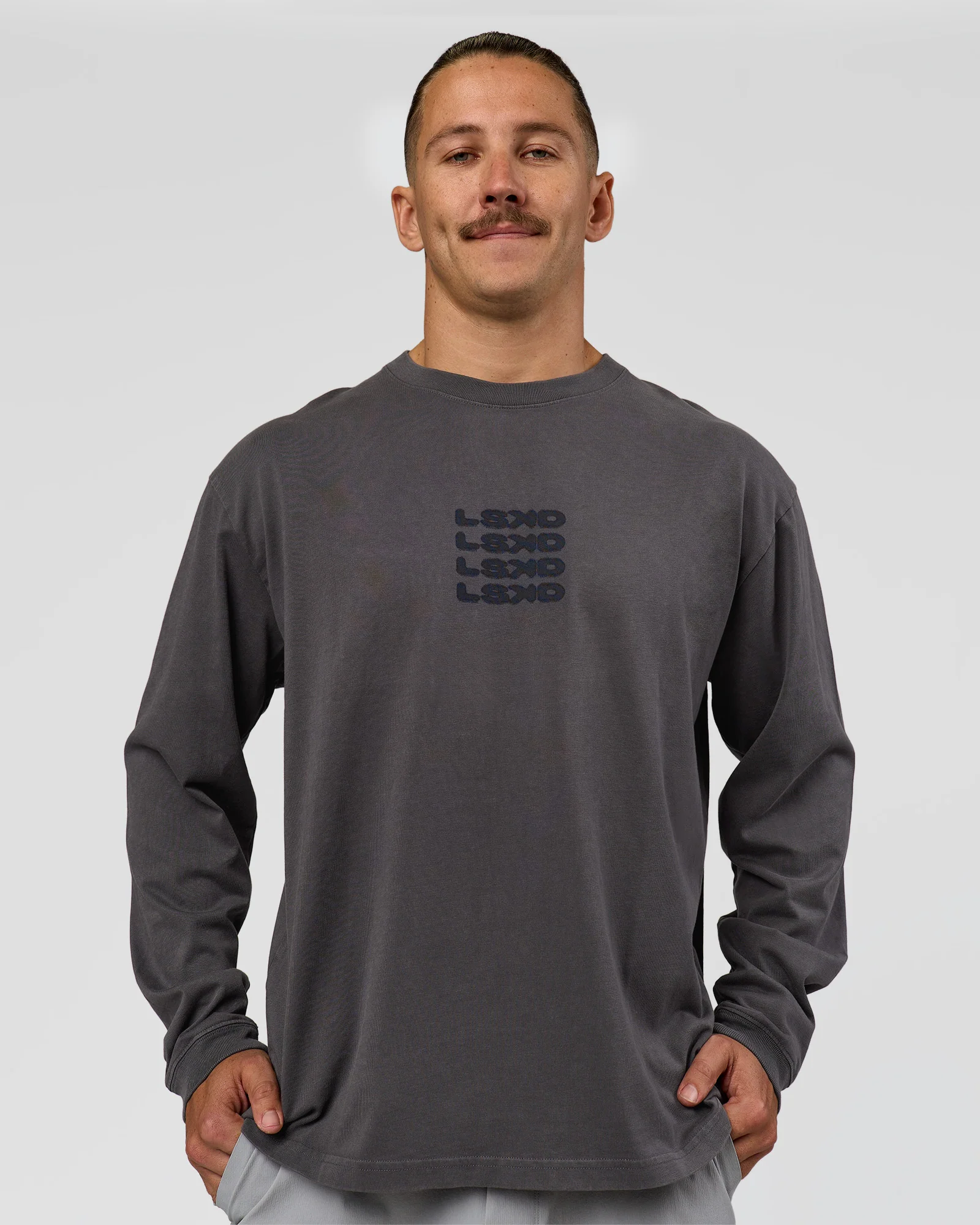 Move Fast Heavyweight Oversized Long Sleeve Tee - Dark Storm Washed