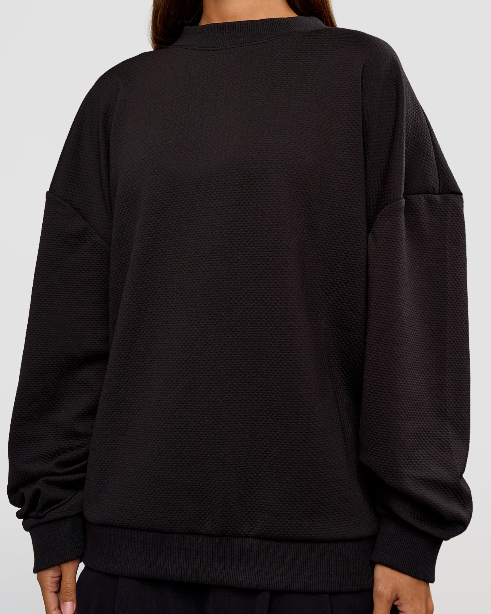 Everyday Elevation Waffle Oversized Sweater - Black