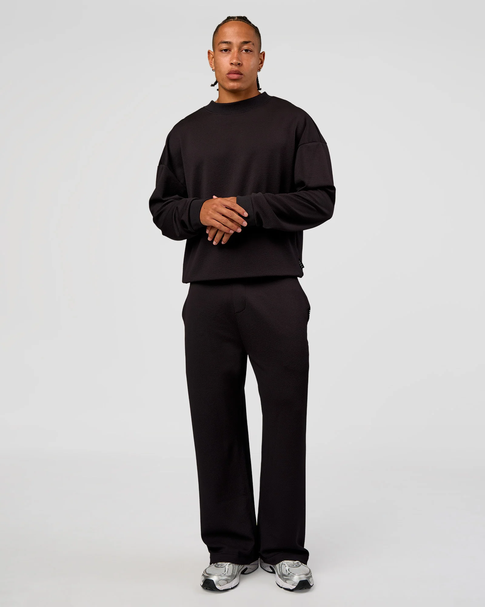 Everyday Elevation Waffle Oversized Sweater - Black