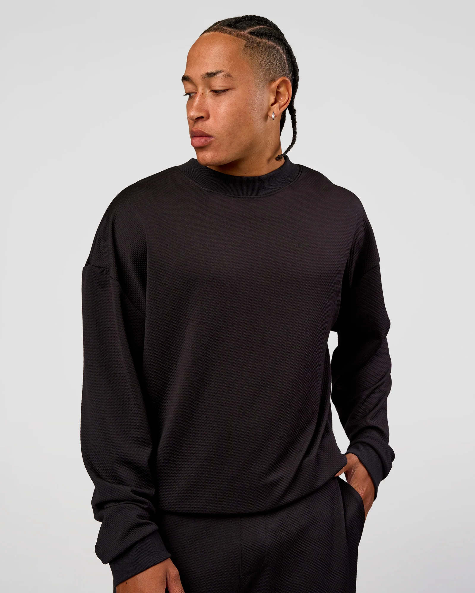 Everyday Elevation Waffle Oversized Sweater - Black
