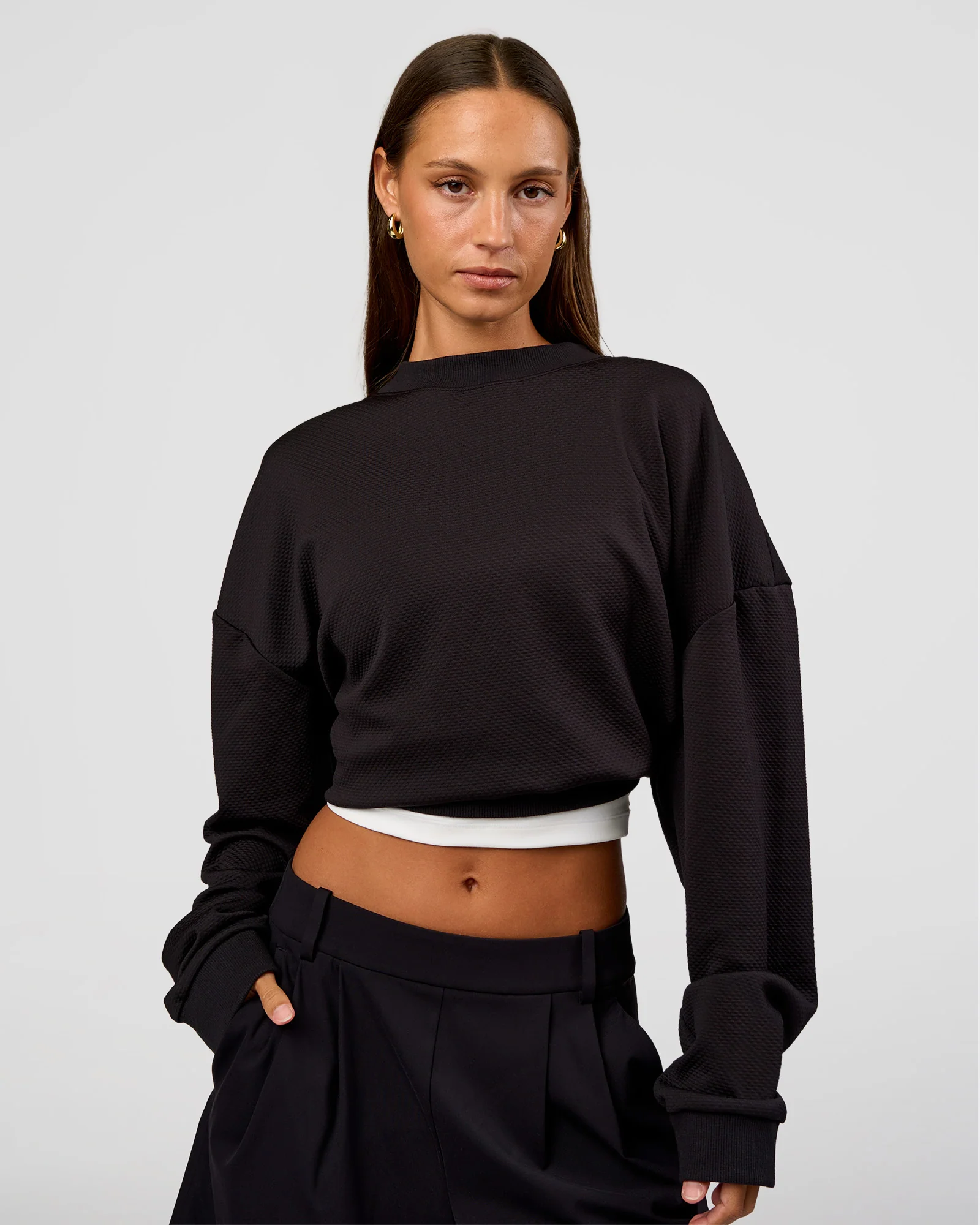 Everyday Elevation Waffle Oversized Sweater - Black
