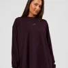 Go-To Long Sleeve FLXCotton Oversized Tee - Midnight Plum-White