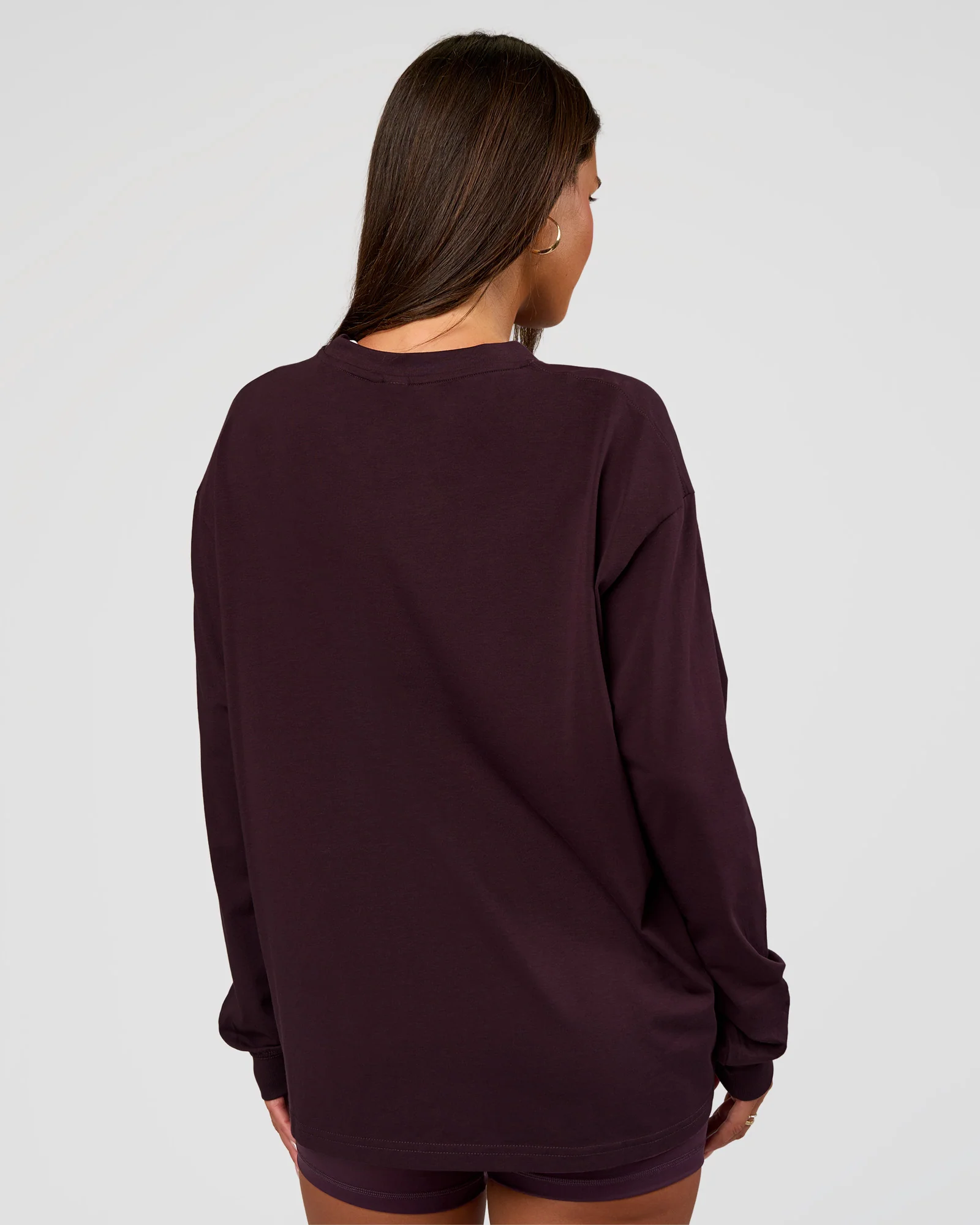 Go-To Long Sleeve FLXCotton Oversized Tee - Midnight Plum-White