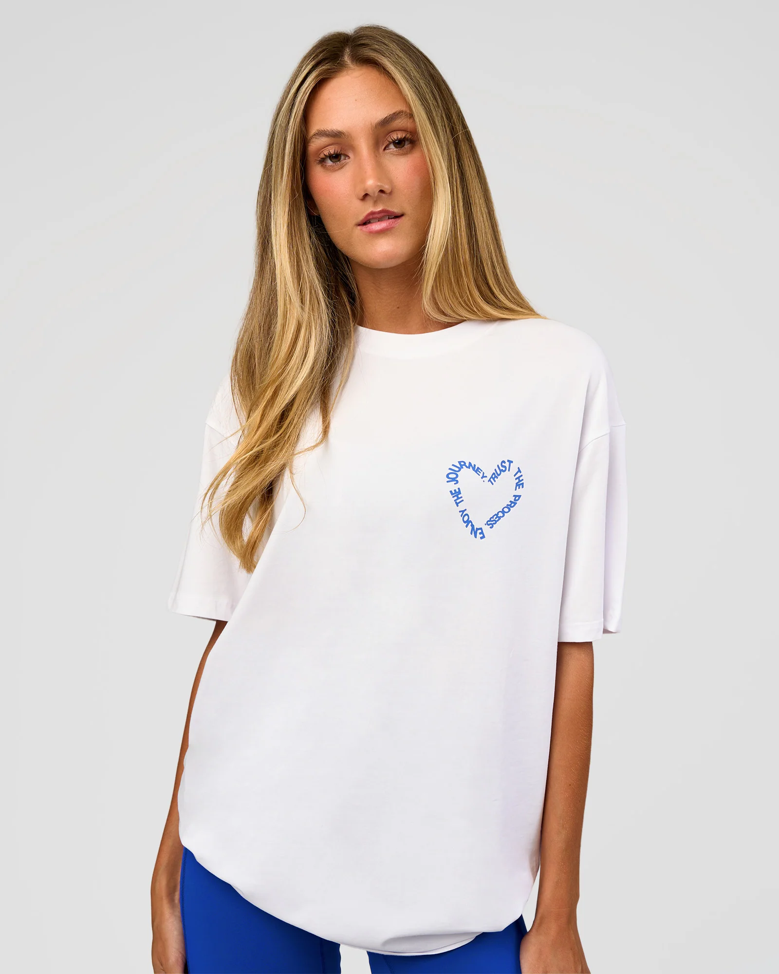 Love The Process FLXCotton Oversize Tee - White-Electric Indigo