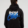 Run Club Script Oversized Hoodie - Black-Palace Blue