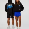 Run Club Script Oversized Hoodie - Black-Palace Blue