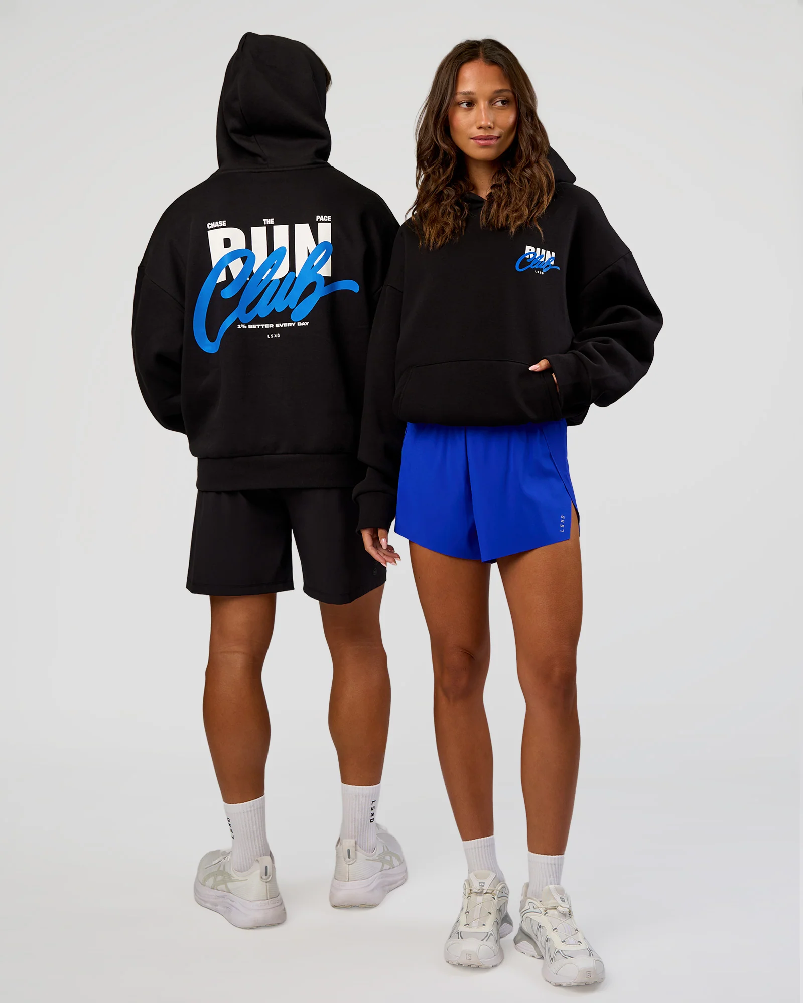 Run Club Script Oversized Hoodie - Black-Palace Blue