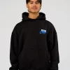 Run Club Script Oversized Hoodie - Black-Palace Blue