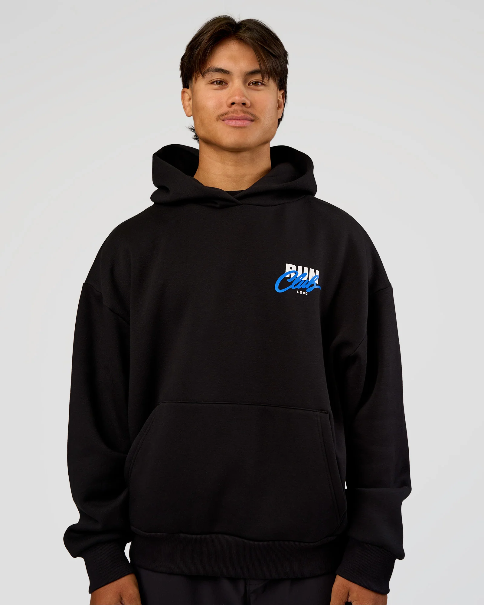 Run Club Script Oversized Hoodie - Black-Palace Blue