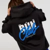 Run Club Script Oversized Hoodie - Black-Palace Blue