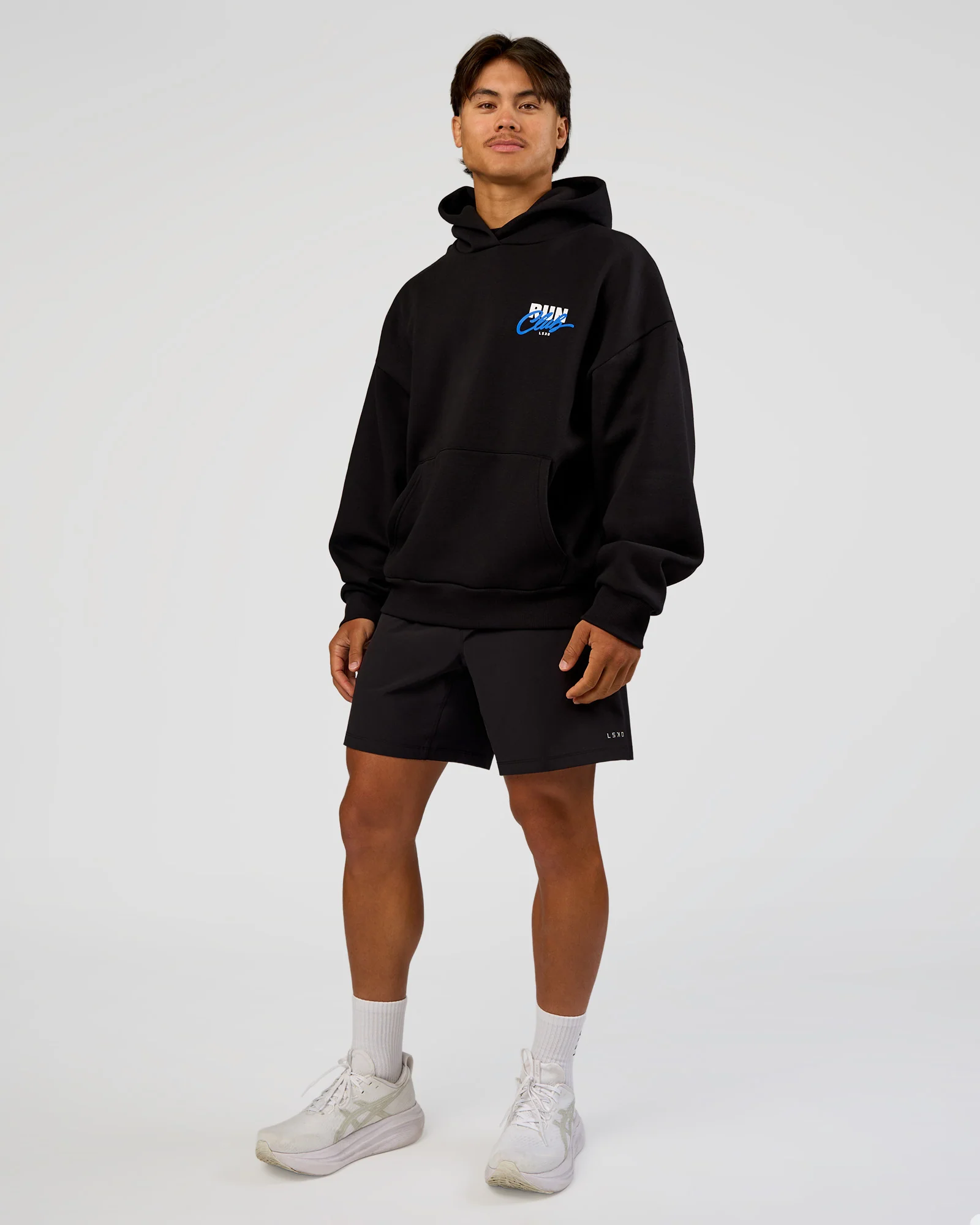 Run Club Script Oversized Hoodie - Black-Palace Blue