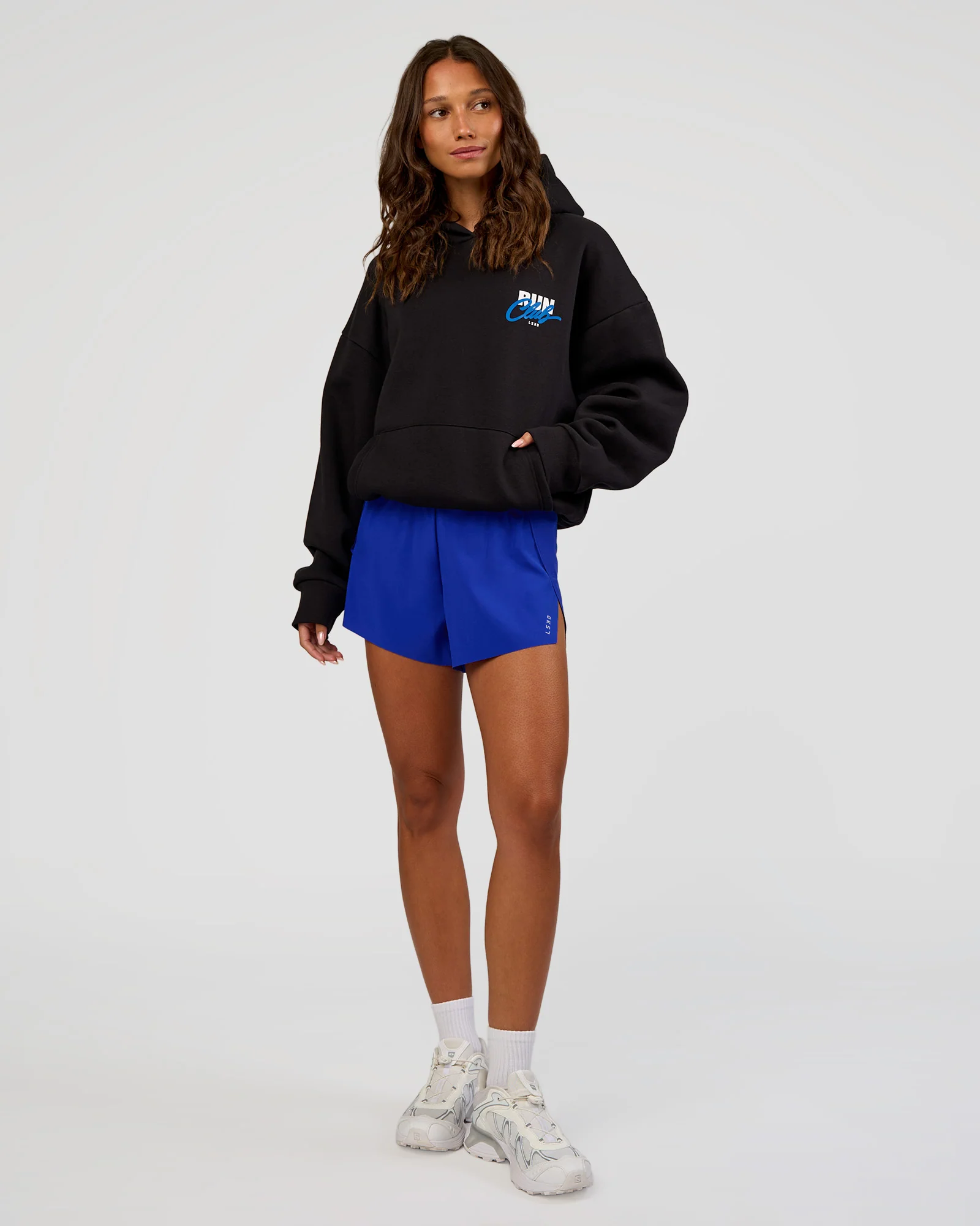 Run Club Script Oversized Hoodie - Black-Palace Blue