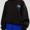 Run Club Script Oversized Hoodie - Black-Palace Blue