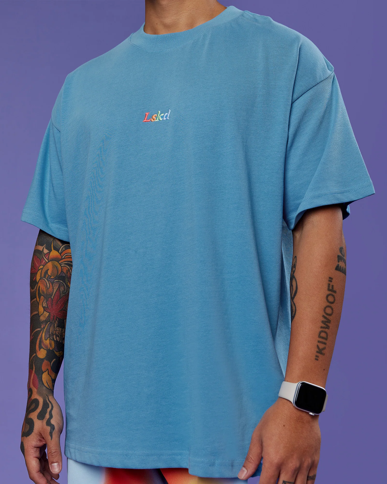Our Journey Heavyweight Oversized Tee - Azure Blue-Rainbow