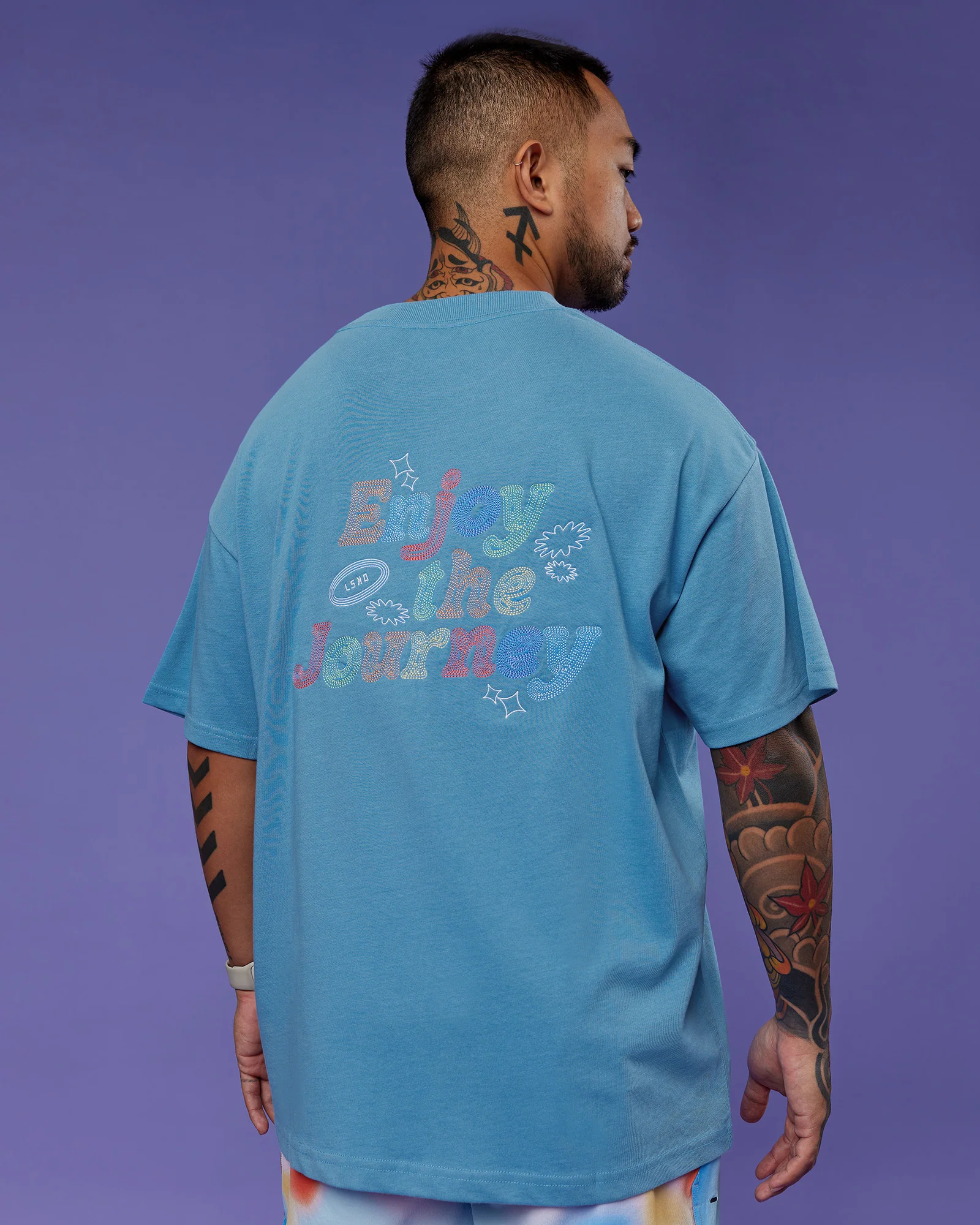 Our Journey Heavyweight Oversized Tee - Azure Blue-Rainbow