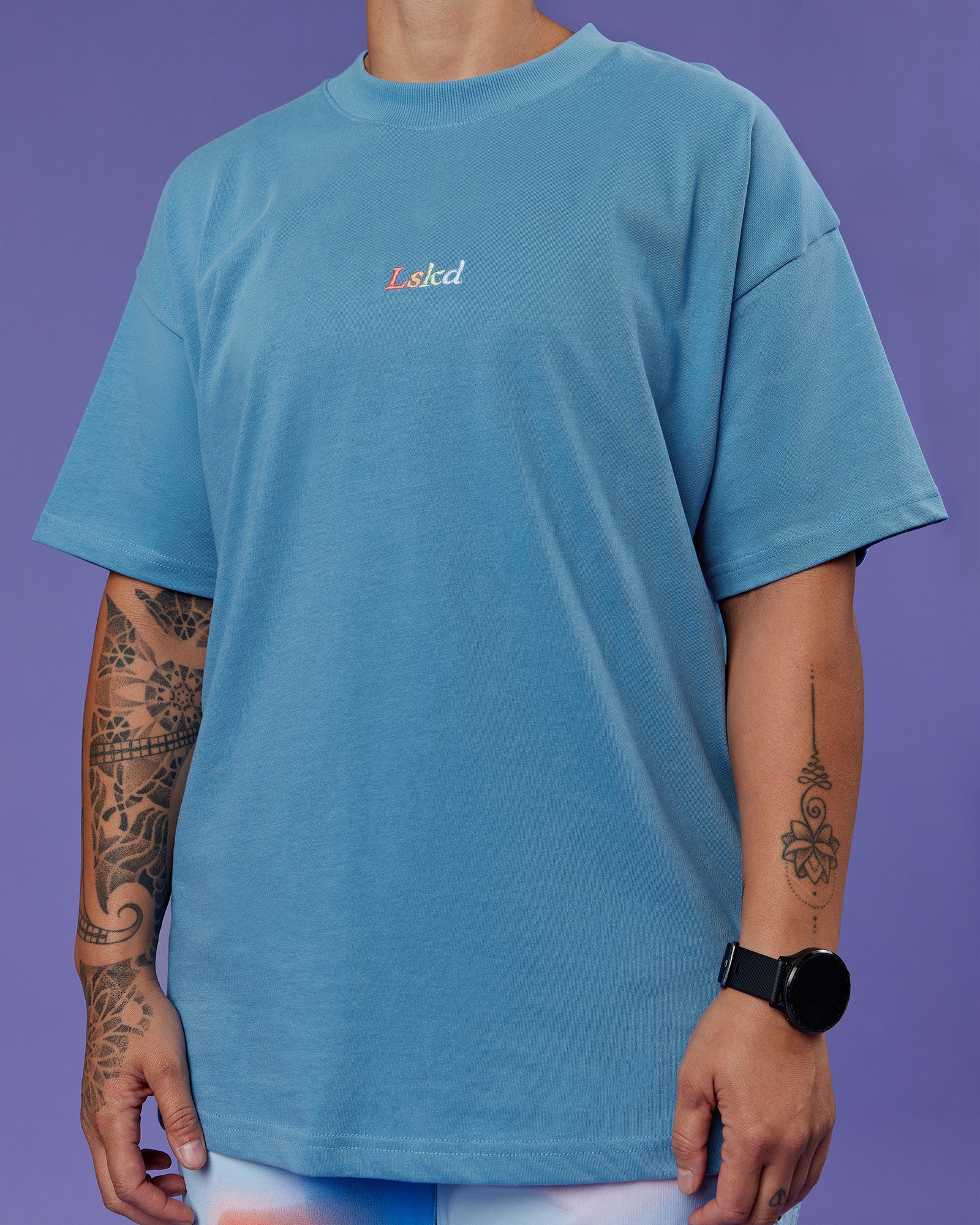 Our Journey Heavyweight Oversized Tee - Azure Blue-Rainbow
