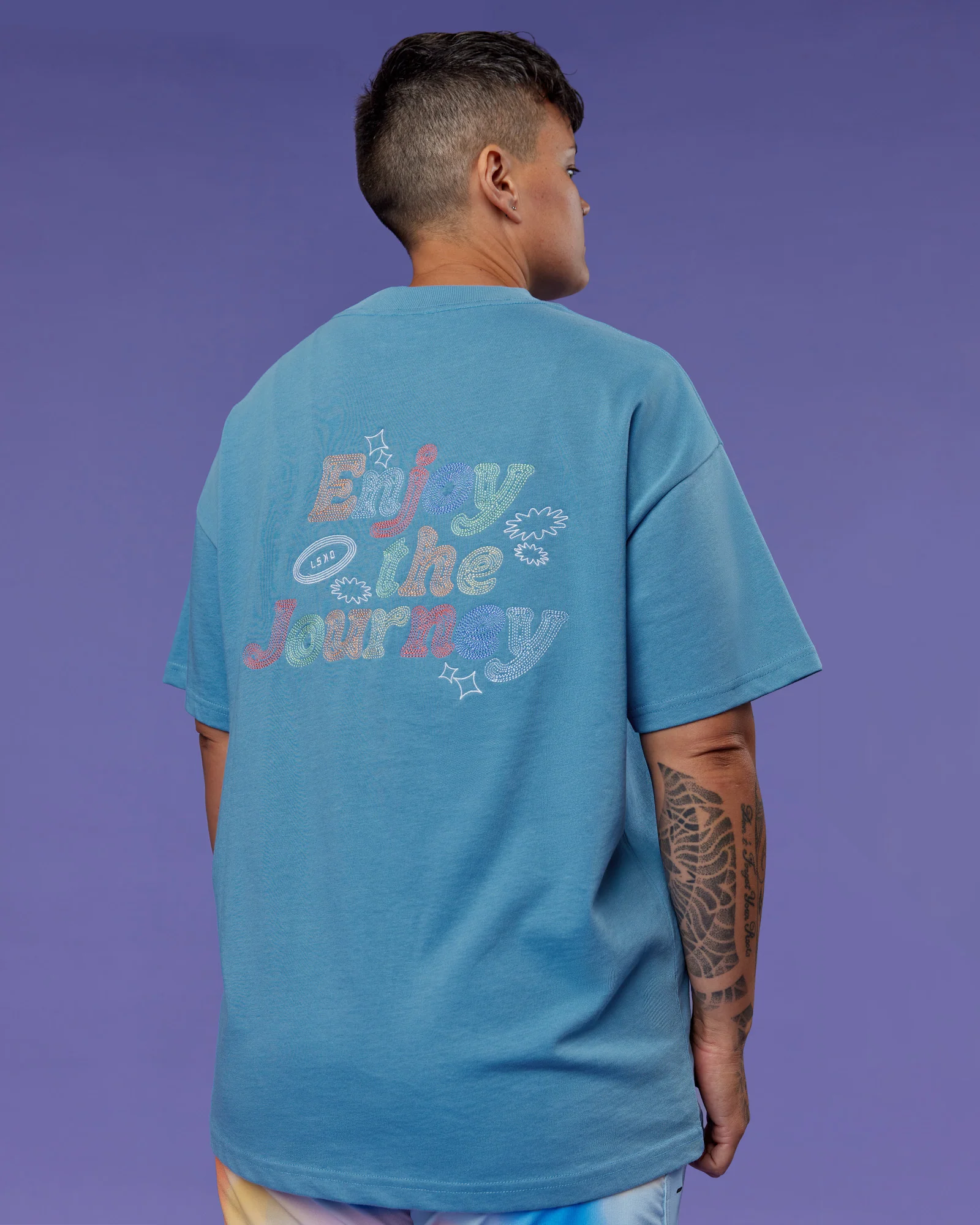 Our Journey Heavyweight Oversized Tee - Azure Blue-Rainbow