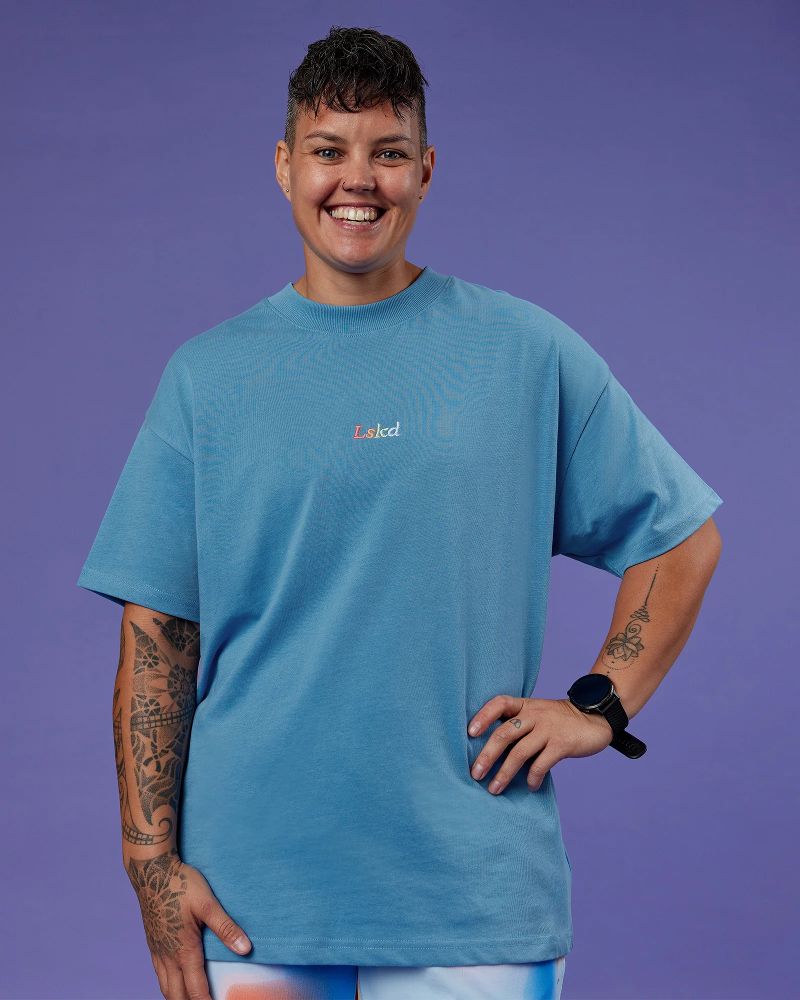 Our Journey Heavyweight Oversized Tee - Azure Blue-Rainbow