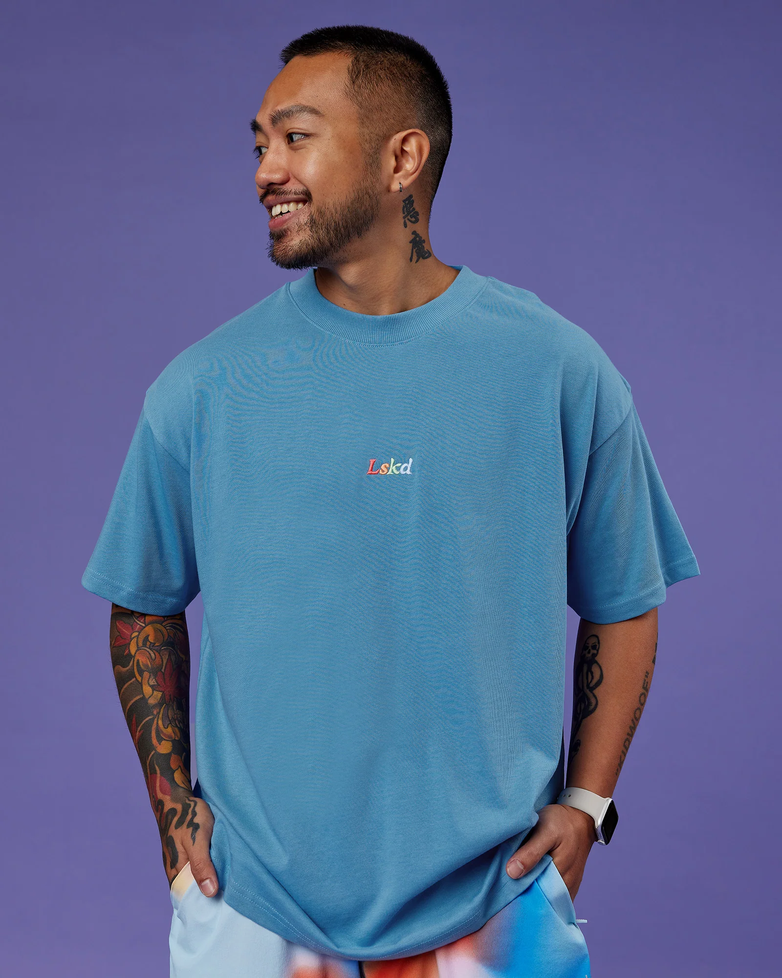 Our Journey Heavyweight Oversized Tee - Azure Blue-Rainbow