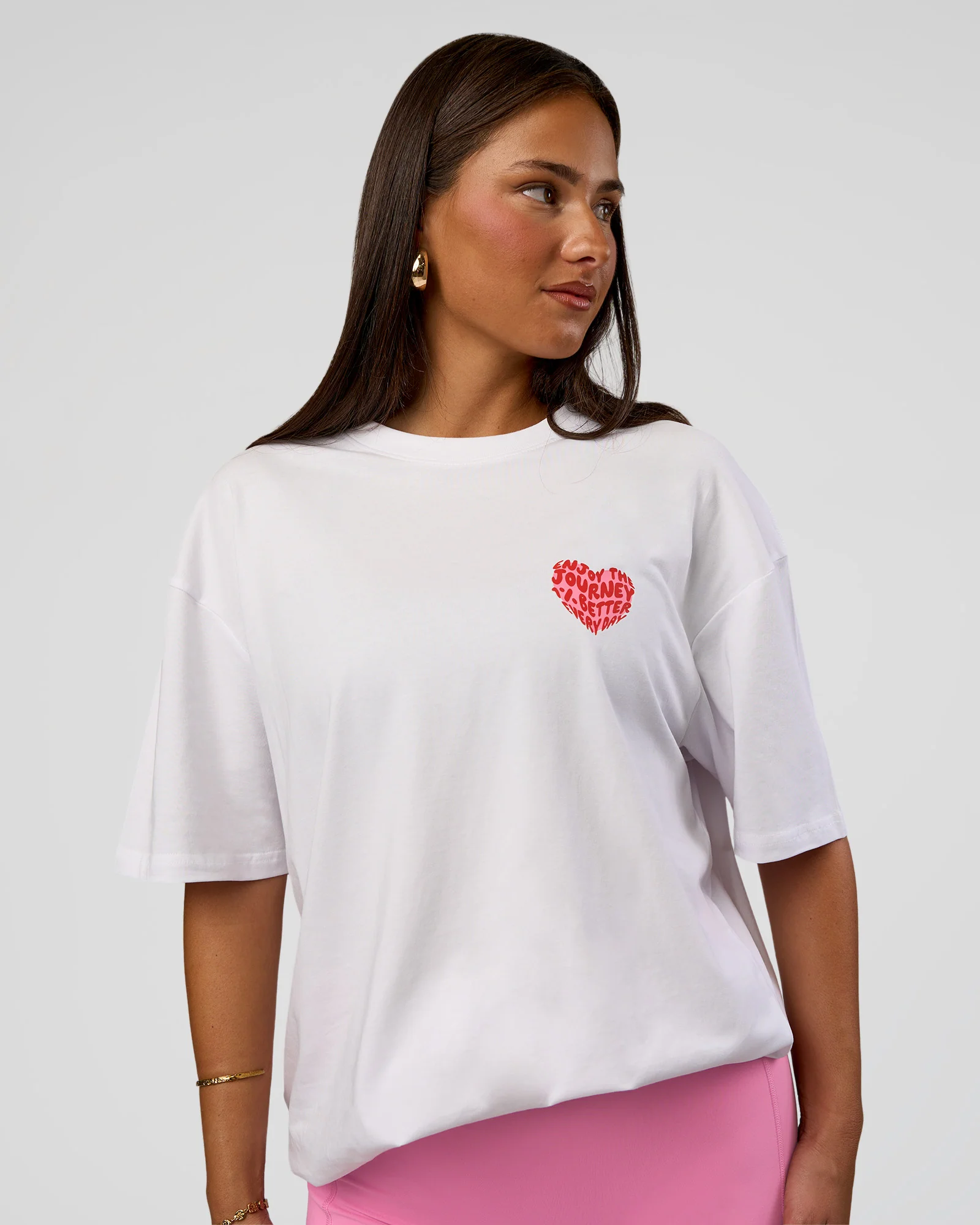 Love the Journey FLXCotton Oversized Tee - White-Candy Pink