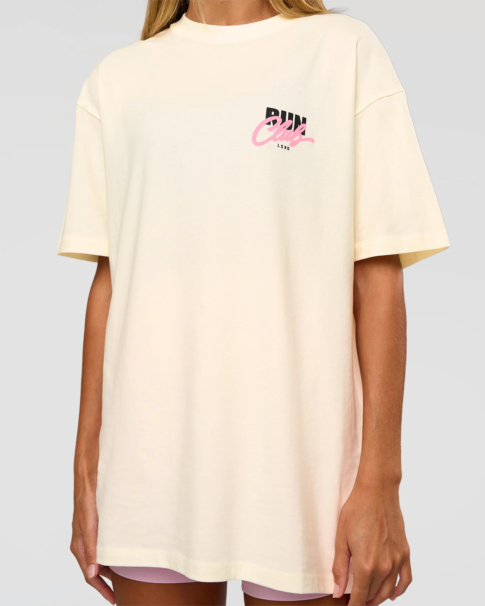 Values Run Club FLXCotton Tee - Off White-Candy Pink
